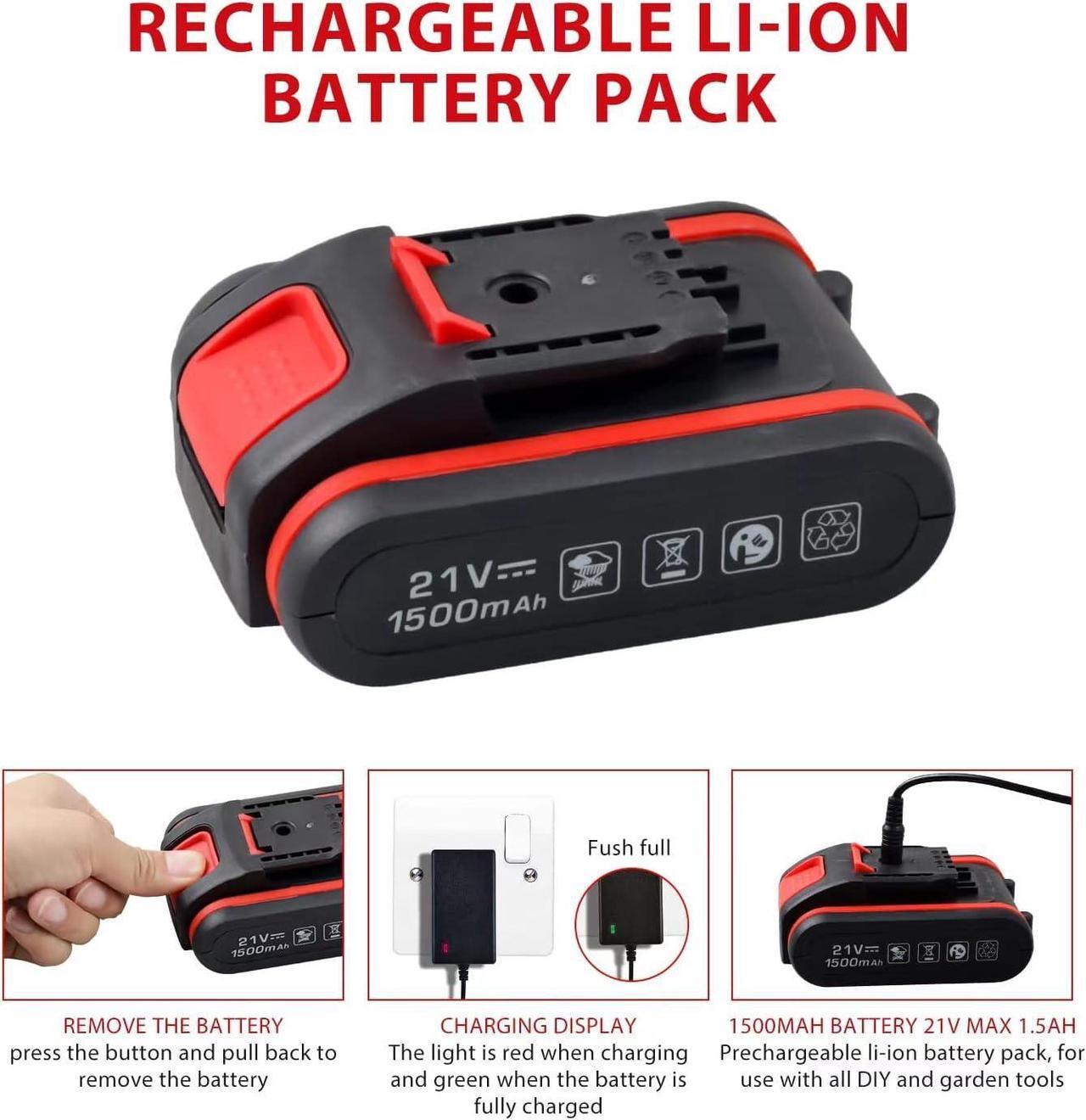 Alt view image 3 of 7 - 21V Powerful Brushless Motor, 319 In-lb Torque, 0-1350RMP Variable Speed, 10MM 3/8'' Keyless Chuck, 25+1 Clutch, 1.5Ah Li-Ion Battery & Charger for Home Tool Kit