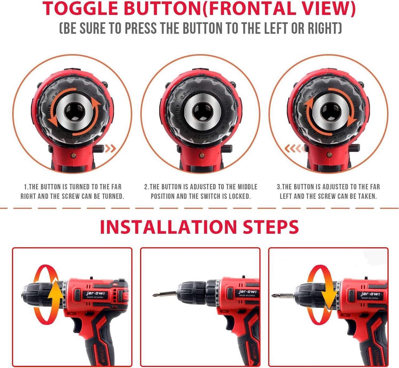 Alt view image 4 of 7 - 21V Powerful Brushless Motor, 319 In-lb Torque, 0-1350RMP Variable Speed, 10MM 3/8'' Keyless Chuck, 25+1 Clutch, 1.5Ah Li-Ion Battery & Charger for Home Tool Kit