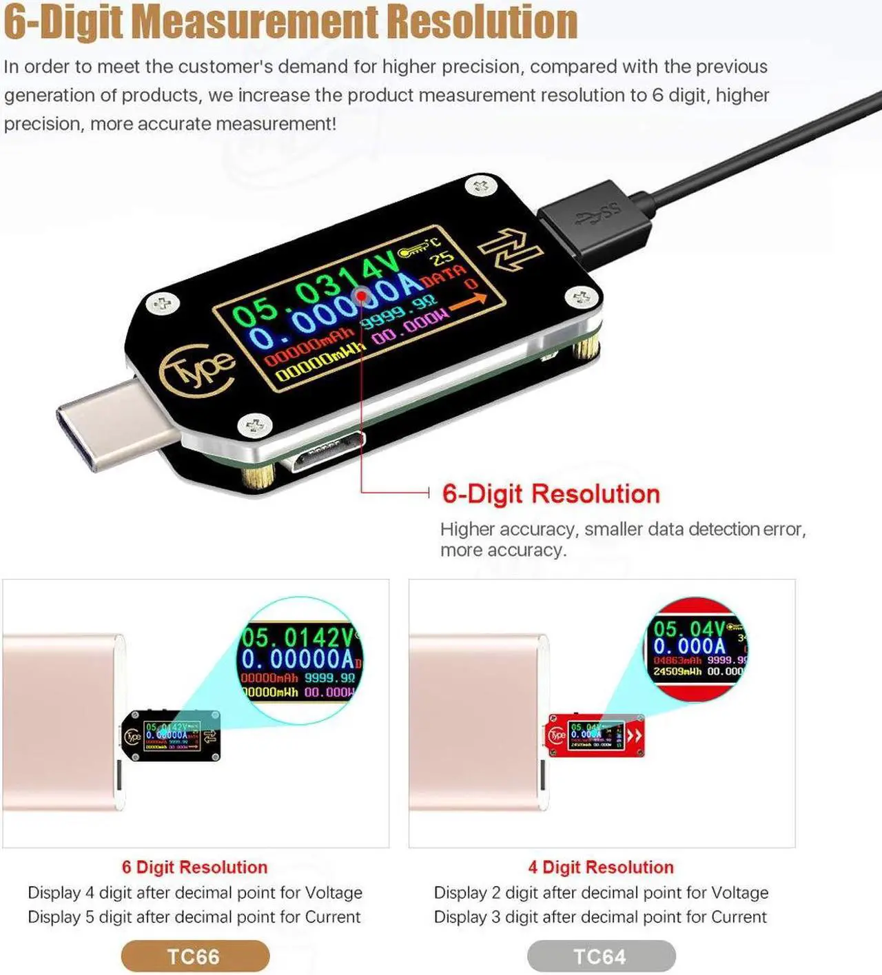 Alt view image 4 of 7 - USB Tester Bluetooth USB C Power Meter USB Voltage Meter Type-C Current and Voltage Monitor, USB Safety Tester, PD Battery Capacity Meter, Digital Color LCD Display Multimeter