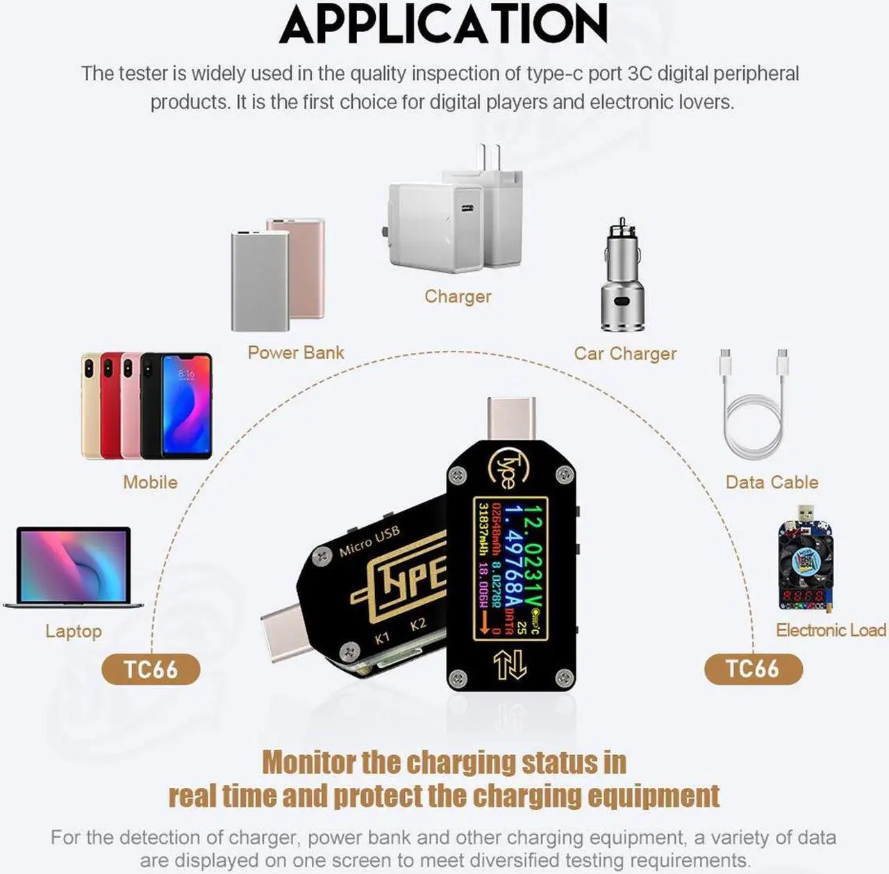 Alt view image 7 of 7 - USB Tester Bluetooth USB C Power Meter USB Voltage Meter Type-C Current and Voltage Monitor, USB Safety Tester, PD Battery Capacity Meter, Digital Color LCD Display Multimeter