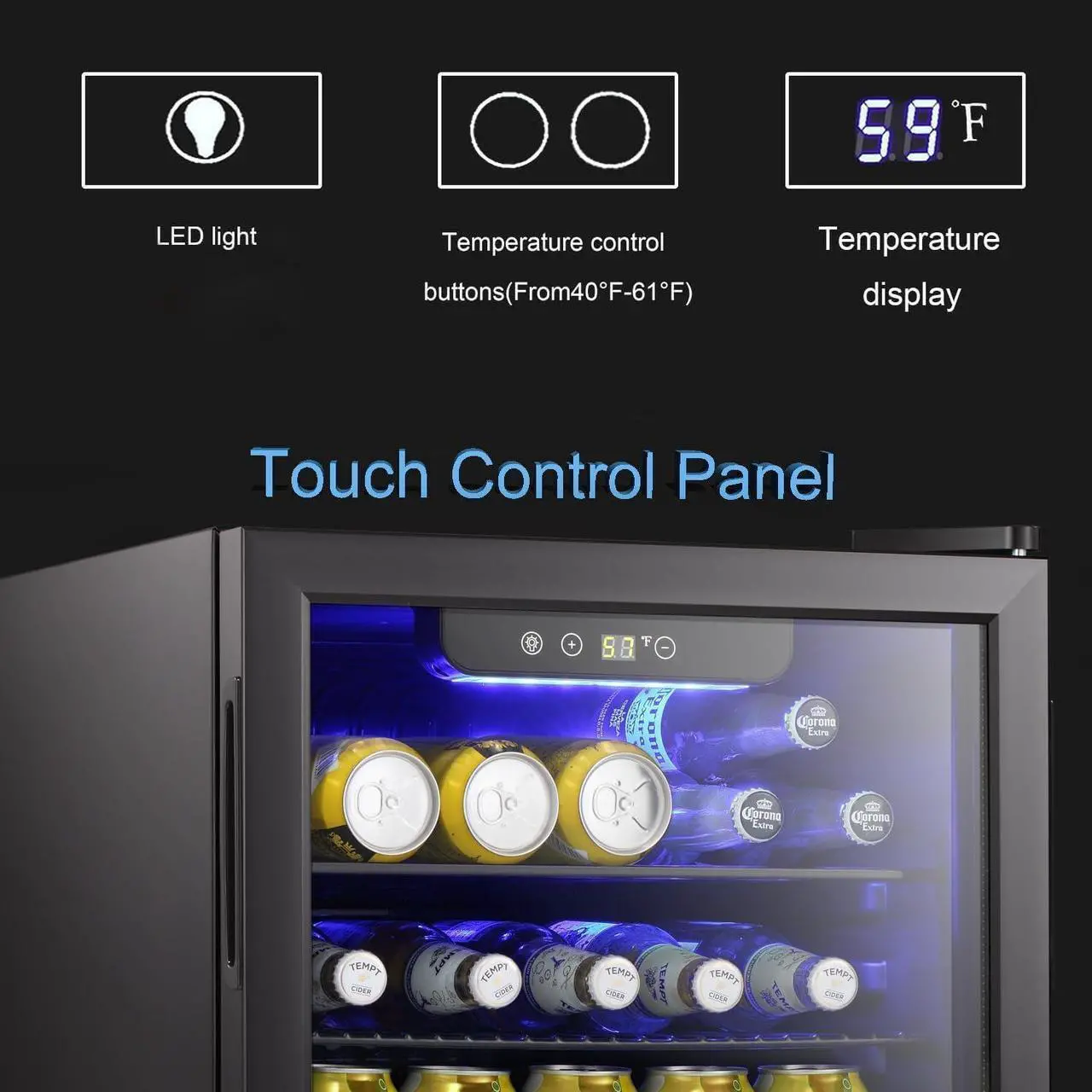 Alt view image 3 of 6 - Beverage Refrigerator Cooler-85 Can Mini Fridge Glass Door for Soda Beer Wine Stainless Steel Glass Door Small Drink Dispenser Digital Display for Home, Office Bar,2.4cu.ft