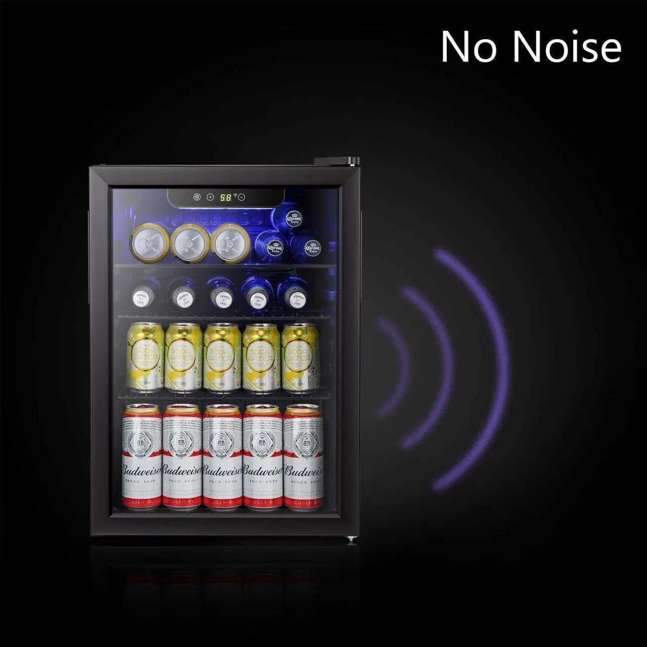 Alt view image 6 of 6 - Beverage Refrigerator Cooler-85 Can Mini Fridge Glass Door for Soda Beer Wine Stainless Steel Glass Door Small Drink Dispenser Digital Display for Home, Office Bar,2.4cu.ft