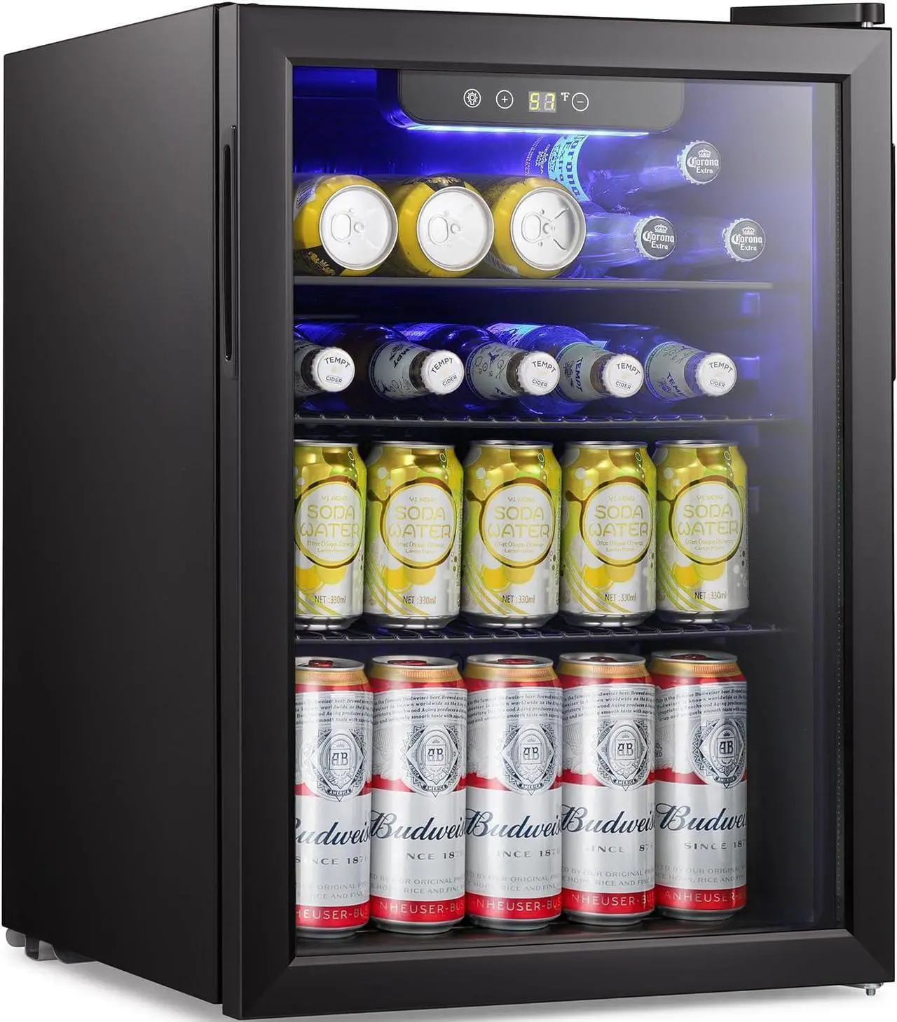 Main image of Beverage Refrigerator Cooler-85 Can Mini Fridge Glass Door for Soda Beer Wine Stainless Steel Glass Door Small Drink Dispenser Digital Display for Home, Office Bar,2.4cu.ft