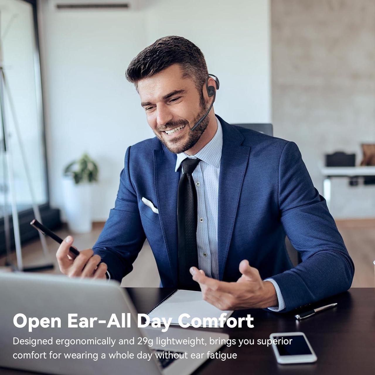 Alt view image 3 of 7 - Open Ear Headphones with Mic, Bluetooth Headset with Microphone, AI Noise Cancelling Multipoint Connect Bluetooth 5.3 Headset, Sweatproof Wireless Headset for Work, Driving, Running, Workouts
