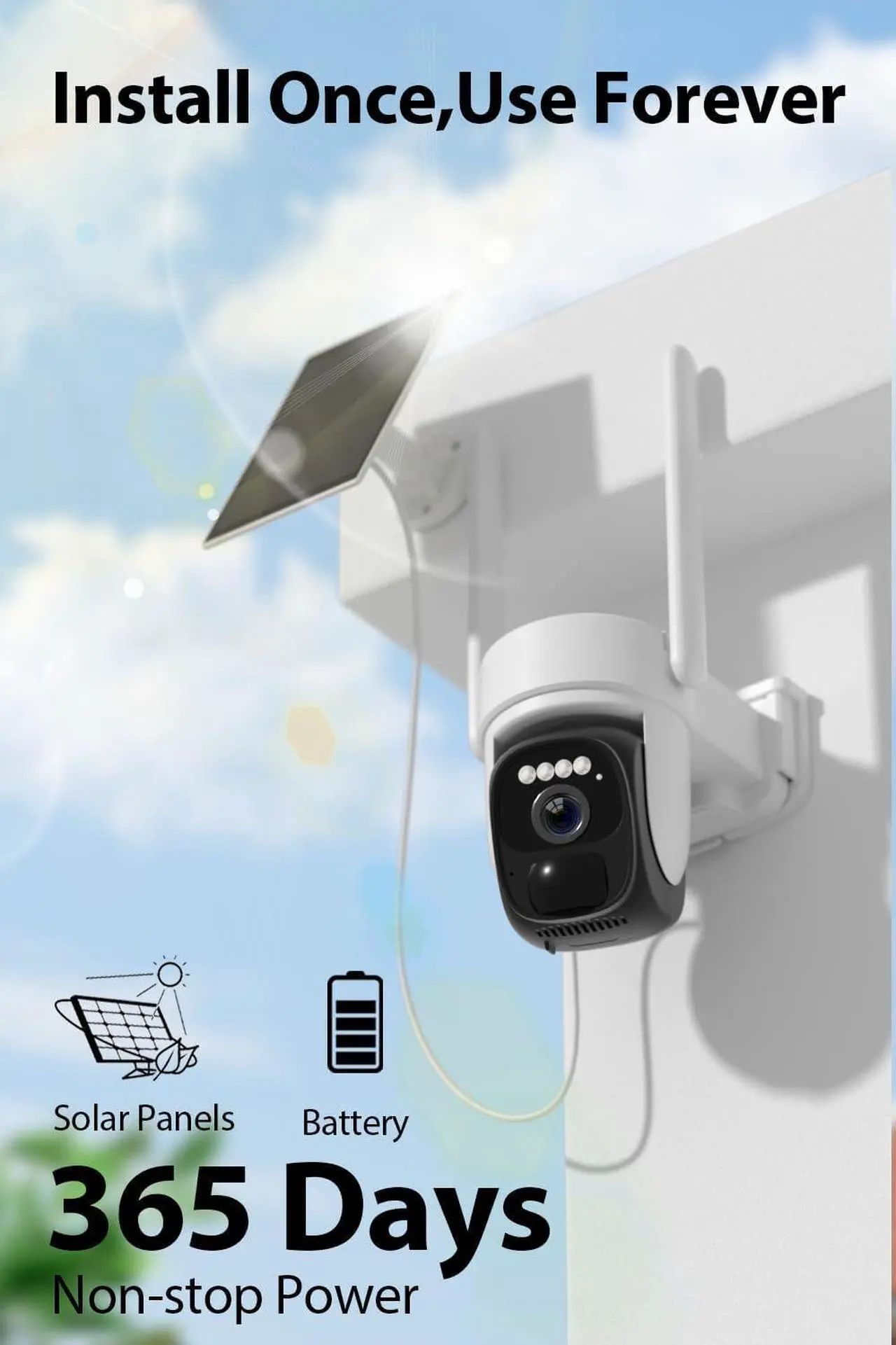 Alt view image 2 of 7 - 2pcs 2K Solar Security Camera, Super Battery Powered Security Camera Wireless Outdoor, 360° View Pan Tilt WiFi Security Cameras, Color Night Vision, PIR Motion Detection, 2 Way Audio, Works/Alexa