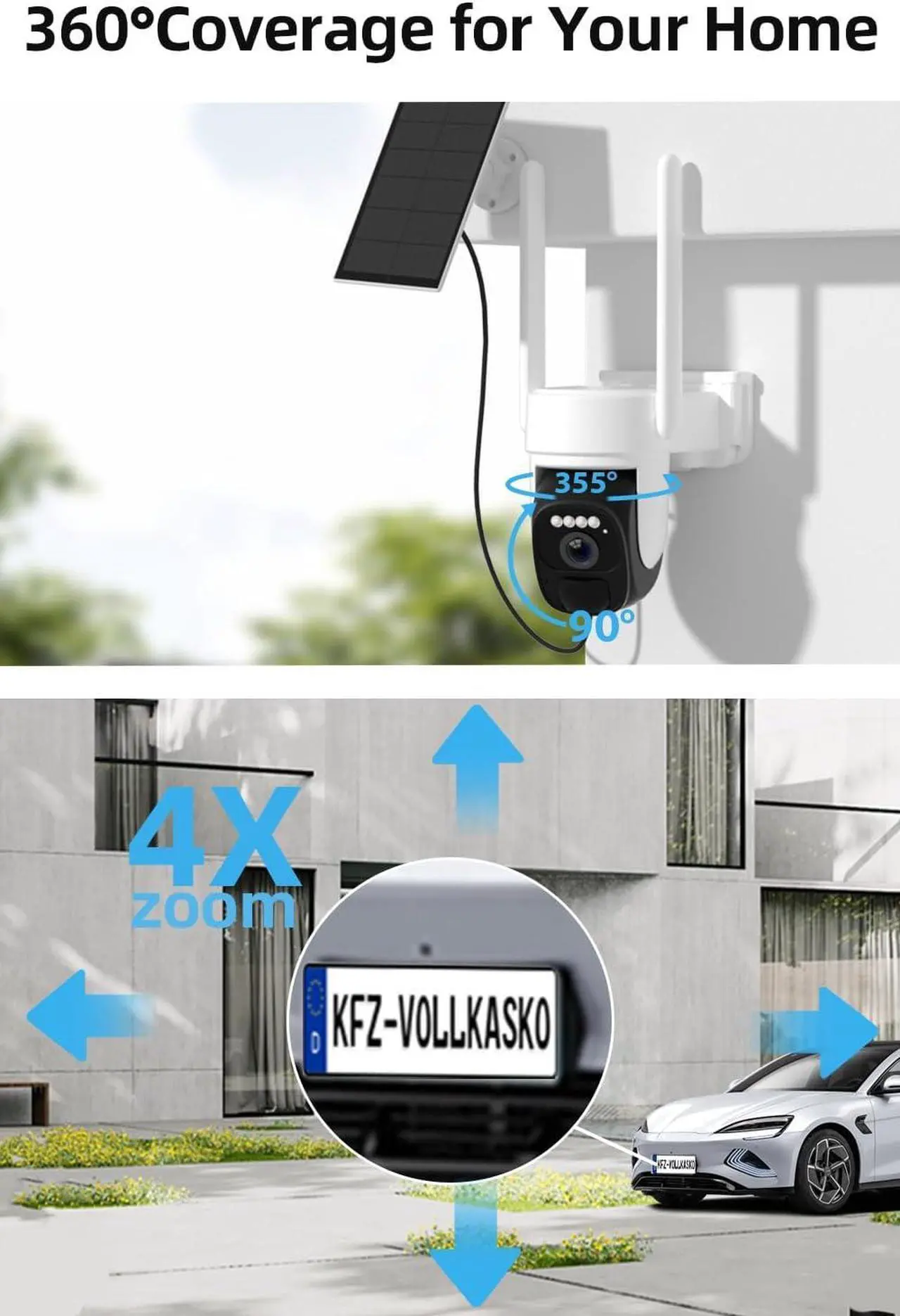 Alt view image 3 of 7 - 2pcs 2K Solar Security Camera, Super Battery Powered Security Camera Wireless Outdoor, 360° View Pan Tilt WiFi Security Cameras, Color Night Vision, PIR Motion Detection, 2 Way Audio, Works/Alexa