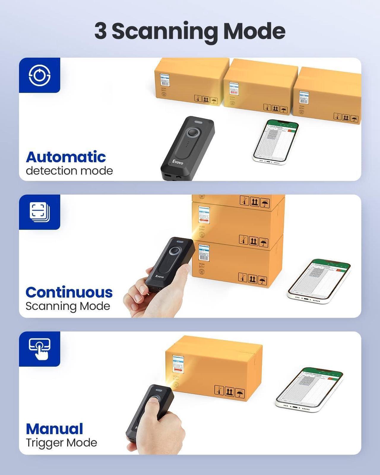 Alt view image 6 of 7 - 2D Bluetooth Barcode Scanner Wireless with Clip, 2000mAh Battery with Level Indicator, Portable Mini QR Bar Code Reader for Library Book Inventory Compatible with iPhone, iPad, Android Phone