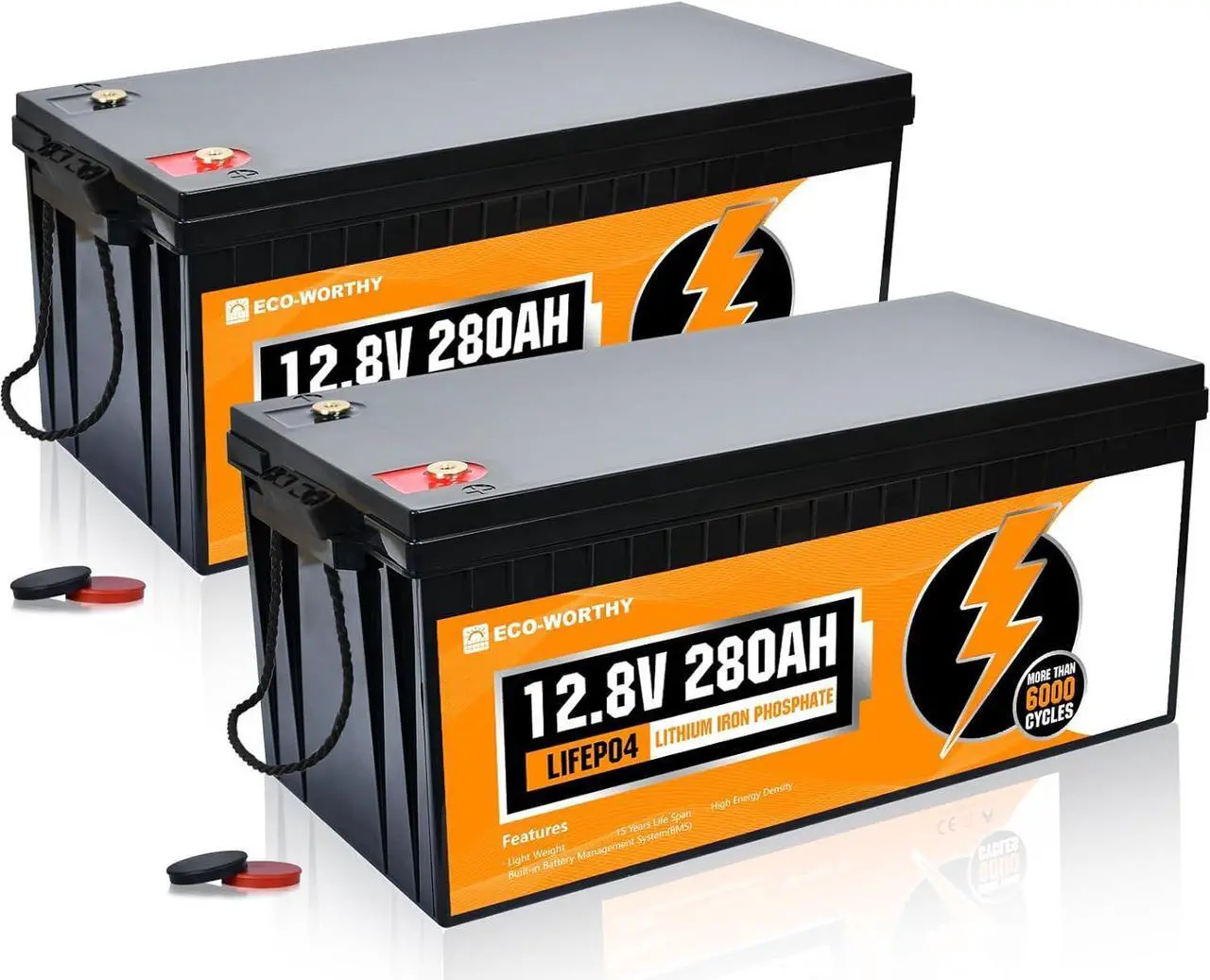 Main image of 12V 280Ah 2Pack LiFePO4 Lithium Battery, 6000+ Deep Cycles Lithium Iron Phosphate, 7168Wh Energy, Support in Series/Parallel, for RV, Off-Grid, Solar Power System, Home Backup, UPS, Marine