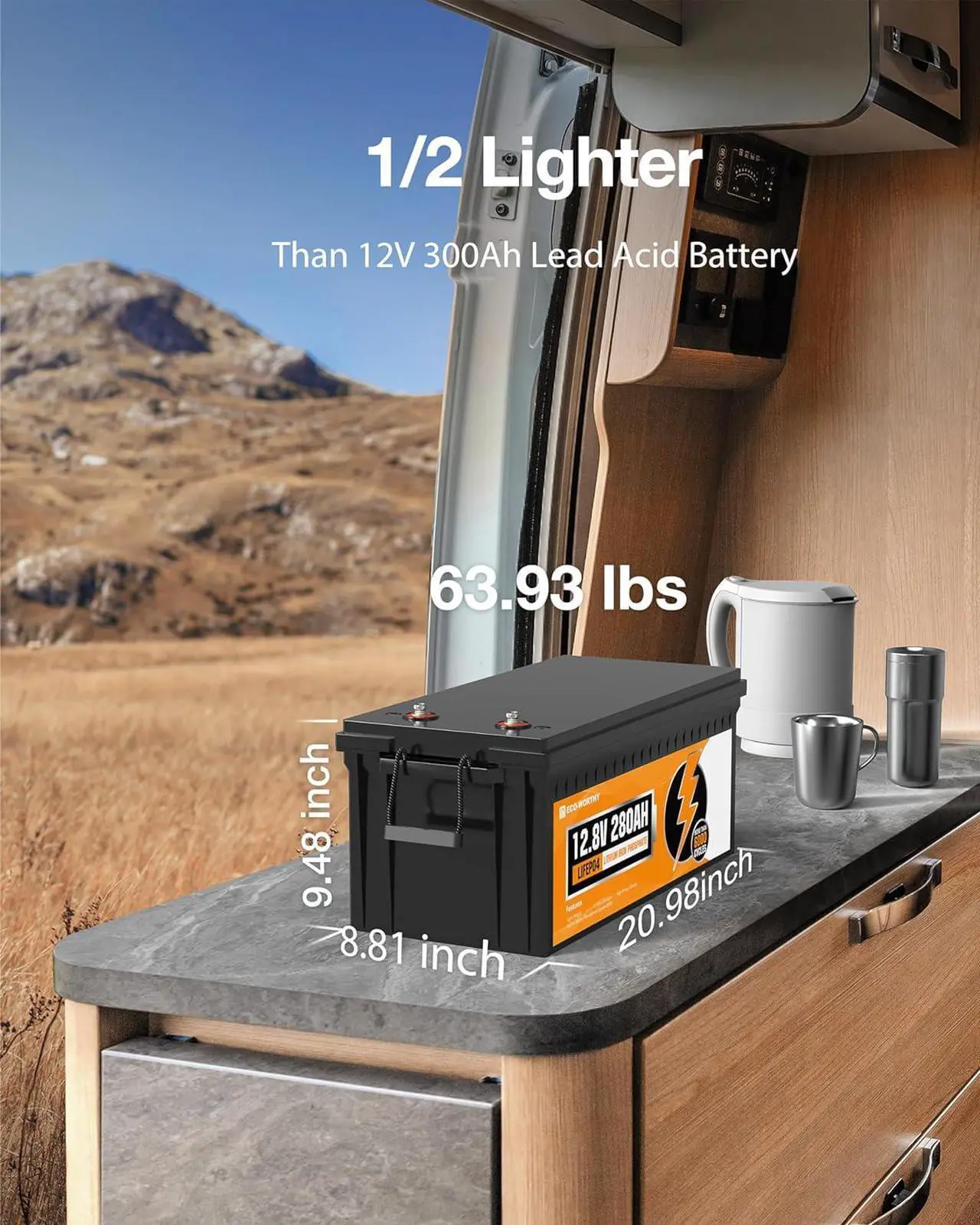 Alt view image 7 of 7 - 12V 280Ah 2Pack LiFePO4 Lithium Battery, 6000+ Deep Cycles Lithium Iron Phosphate, 7168Wh Energy, Support in Series/Parallel, for RV, Off-Grid, Solar Power System, Home Backup, UPS, Marine