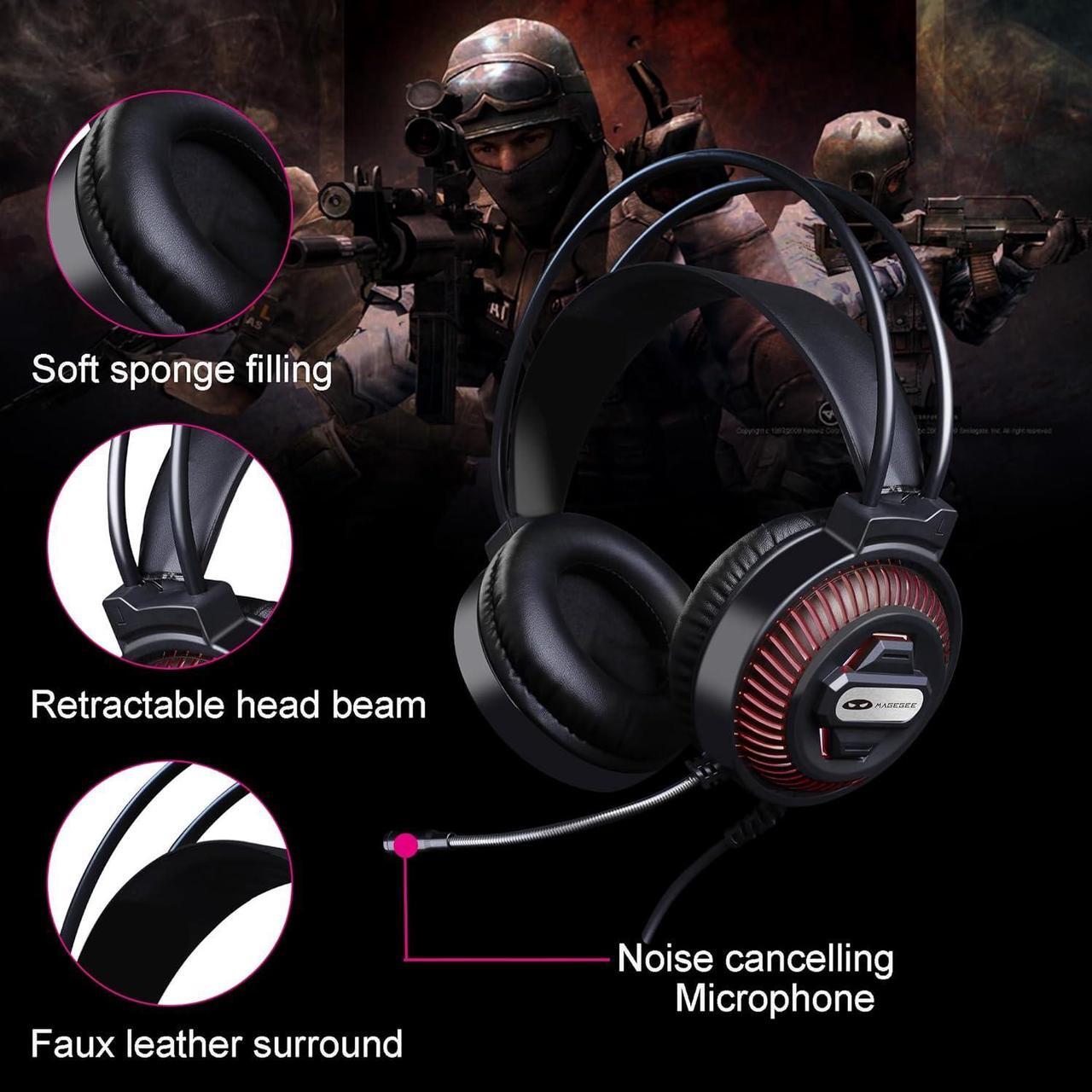 Alt view image 5 of 6 - Wired Gaming Keyboard and Mouse Headset Combo, Blue Switch Mechanical Blue LED Backlit Keyboard, Over Ear Noise Cancelling Mic Headphone, for Laptop PC Computer Game and Work, Black