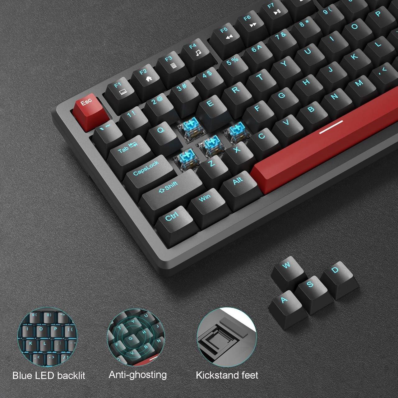 Alt view image 3 of 6 - Wired Gaming Keyboard and Mouse Headset Combo, Blue Switch Mechanical Blue LED Backlit Keyboard, Over Ear Noise Cancelling Mic Headphone, for Laptop PC Computer Game and Work, Black