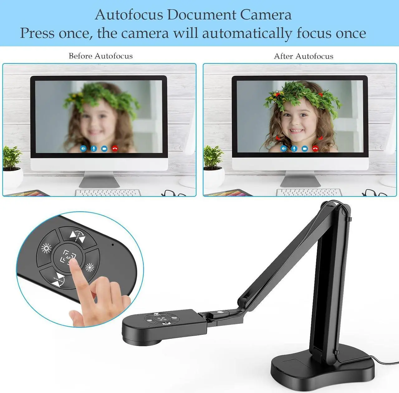 Alt view image 5 of 7 - 8MP USB Document Camera for Teachers and Classroom for A3 A4 Size with Dual Mic, 3-Level LED Light, Up and Down, Left and Right Image Inversion, for Distance Teaching & Learning