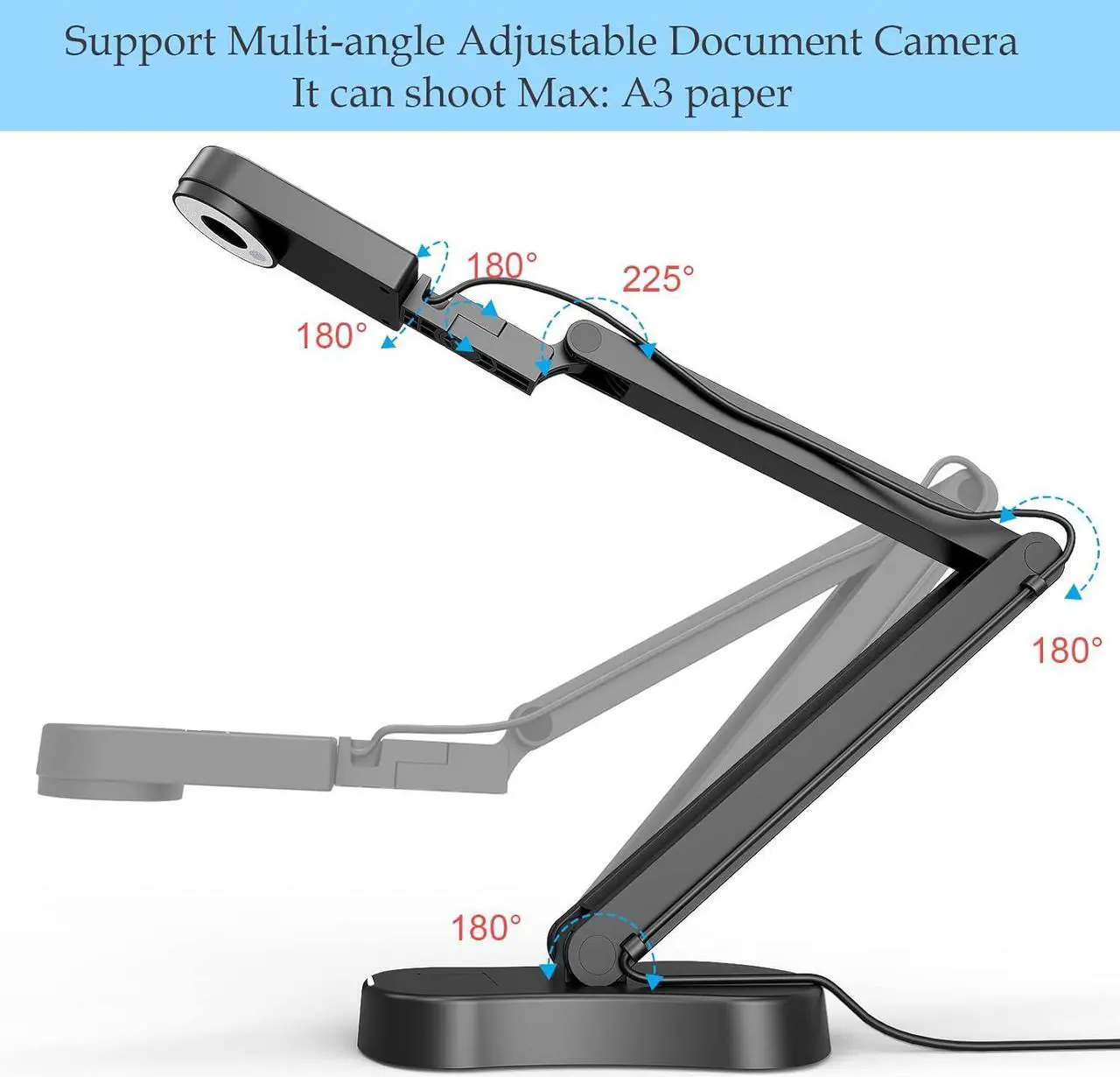 Alt view image 7 of 7 - 8MP USB Document Camera for Teachers and Classroom for A3 A4 Size with Dual Mic, 3-Level LED Light, Up and Down, Left and Right Image Inversion, for Distance Teaching & Learning