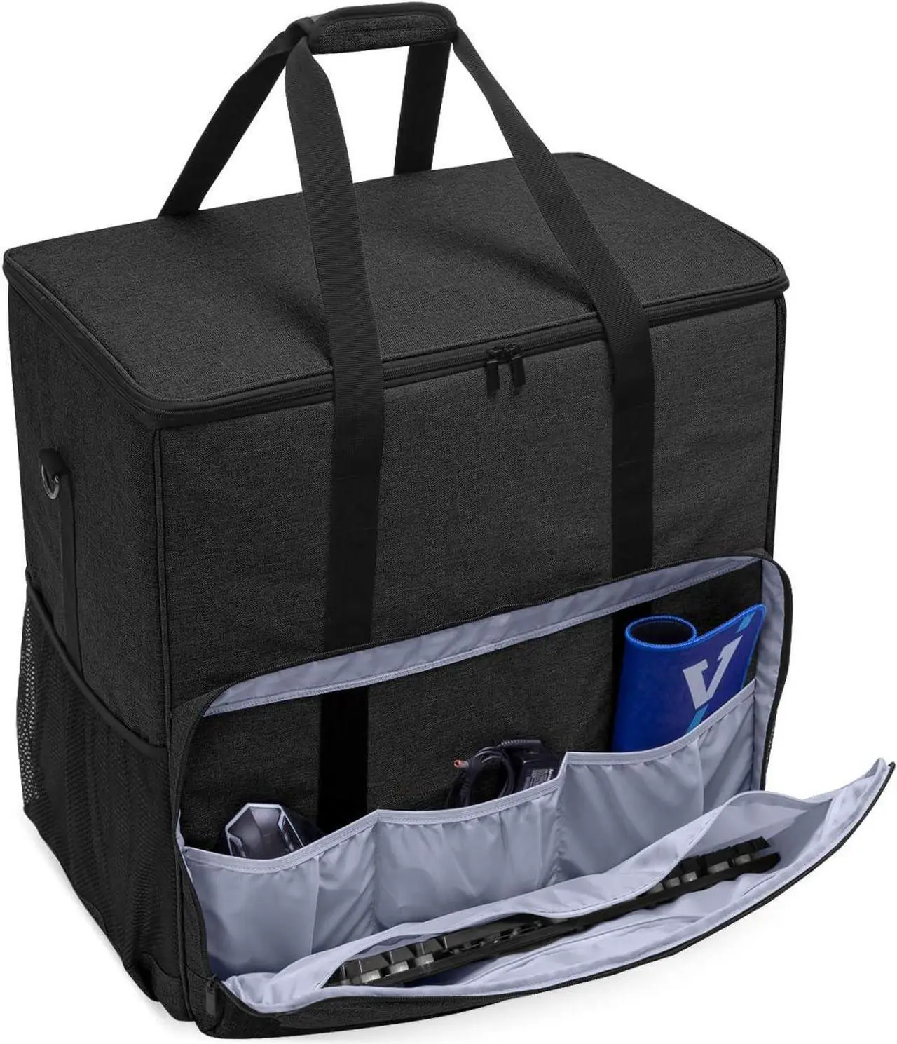 Alt view image 3 of 7 - Desktop Computer Tower and Monitor Carrying Case,Travel Tote Bag for PC Chassis, Monitor, Keyboard, Cable and Mouse, Earphone, Bag Only, Black