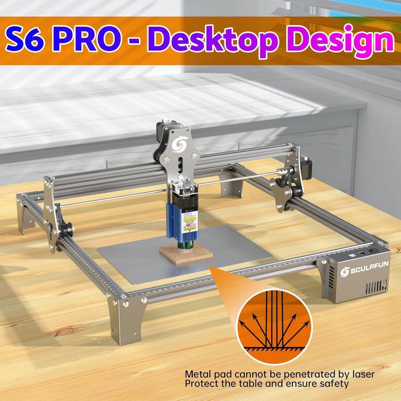 Alt view image 2 of 7 - SCULPFUN S6 Pro Laser Engraver for Beginner, 60W DIY Laser Cutter for Wood and Acrylic, 5.5W Output Laser Engraving Machine, Logo and Pattern Laser Marking Machine, Gifts for Him