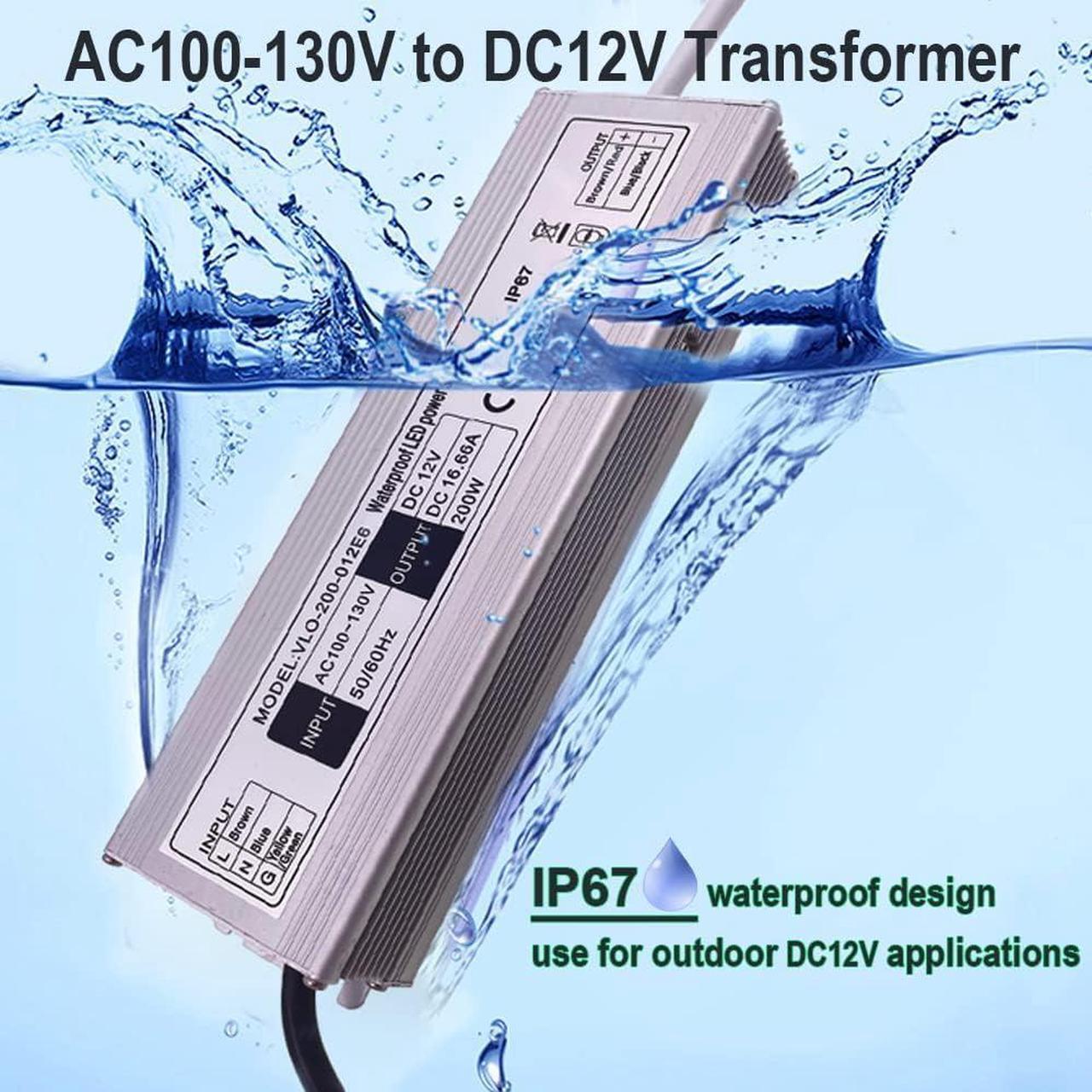 Alt view image 2 of 7 - 12V LED Power Supply 200W Low Voltage Transformer Adapter,AC90-130V to DC12V 16.66A 200 Watts LED Driver Waterproof IP67 for Indoor and Outdoor LED Lights Use