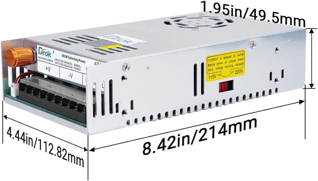 Alt view image 7 of 7 - 60V Power Supply, AC 110V 220V to DC 0-60V 8A 480W Buck Converter Dual Display, Variable Adjustable Adapter Regulated 5V 12V 24V 30V 36V 48V 60Volt Switching Voltage Transformer 3A 5A 8A Charger