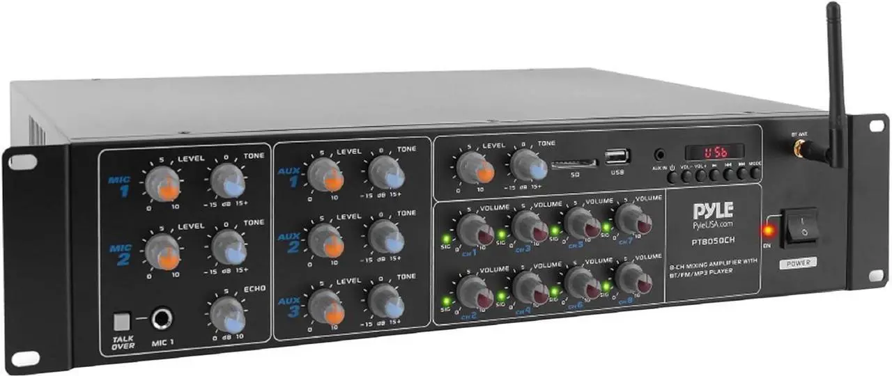 Main image of Pyle 8-Channel Wireless Bluetooth Power Amplifier - 4000W Rack Mount Multi Zone Sound Mixer Audio Home Stereo Receiver Box System w/ RCA, USB, AUX - For Speaker, PA, Theater, Studio/Stage