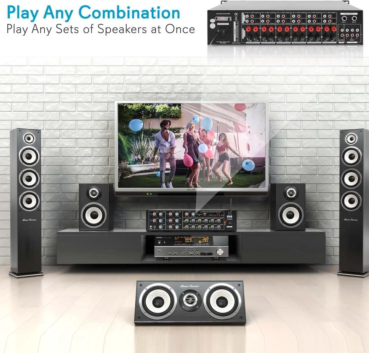 Alt view image 4 of 7 - Pyle 8-Channel Wireless Bluetooth Power Amplifier - 4000W Rack Mount Multi Zone Sound Mixer Audio Home Stereo Receiver Box System w/ RCA, USB, AUX - For Speaker, PA, Theater, Studio/Stage
