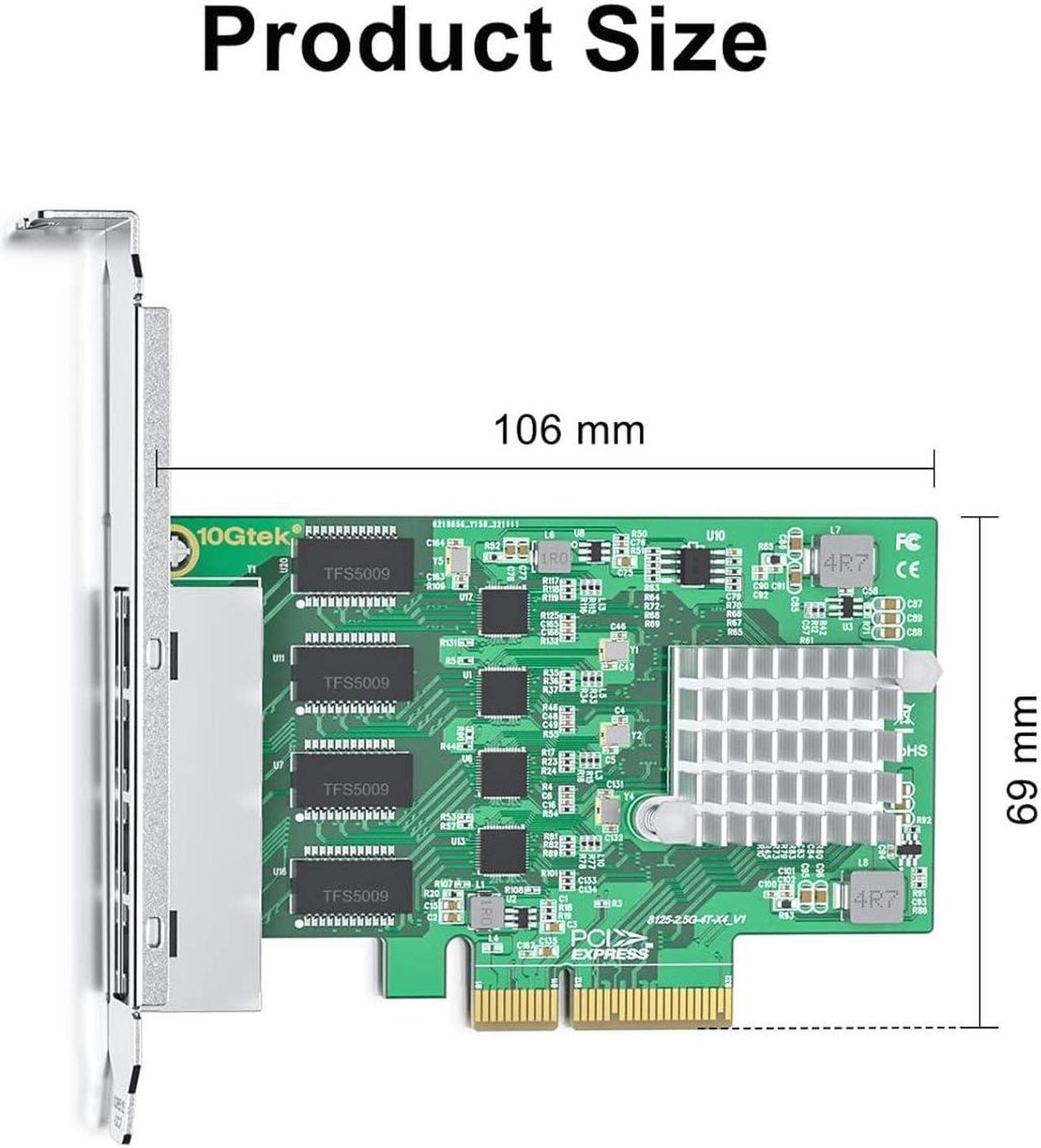 Alt view image 2 of 4 - 2.5G 4 Port NIC Network Adapter Card with Realtek RTL8125BG Controller, Quad RJ-45 Port, PCI Express Gigabit Ethernet Card Support Windows/Windows Server/Linux/Ubuntu/Centos/Vmware