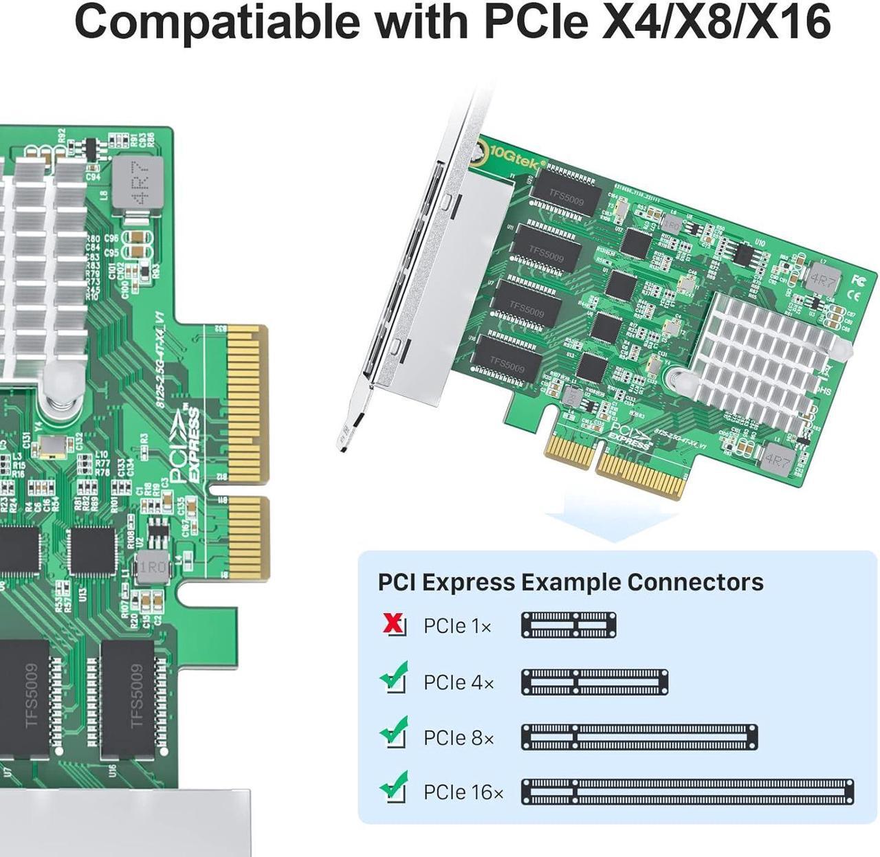 Alt view image 3 of 4 - 2.5G 4 Port NIC Network Adapter Card with Realtek RTL8125BG Controller, Quad RJ-45 Port, PCI Express Gigabit Ethernet Card Support Windows/Windows Server/Linux/Ubuntu/Centos/Vmware