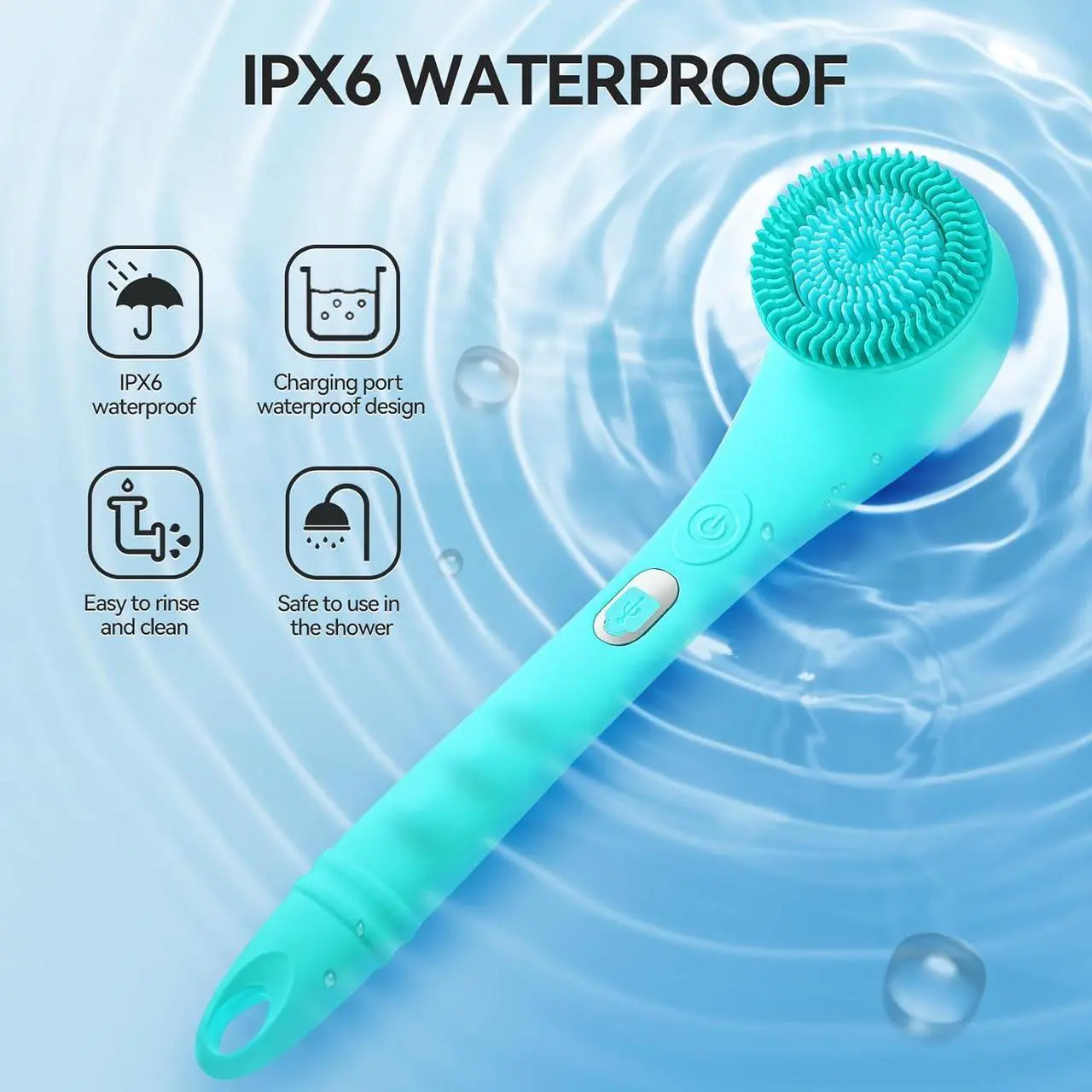 Alt view image 4 of 7 - Electric Body Brush Back Brush, Cordless Bath Brush Shower Scrubber Rechargeable Silicone Body Scrubber with Long Handle for Men Women, Waterproof Bathing Back Brush Massage Exfoliating