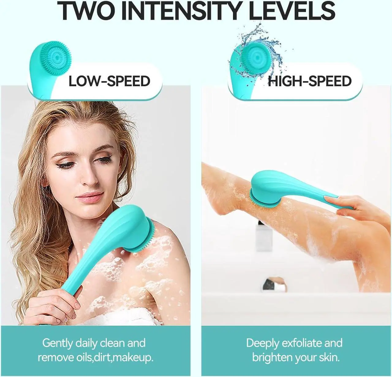Alt view image 3 of 7 - Electric Body Brush Back Brush, Cordless Bath Brush Shower Scrubber Rechargeable Silicone Body Scrubber with Long Handle for Men Women, Waterproof Bathing Back Brush Massage Exfoliating