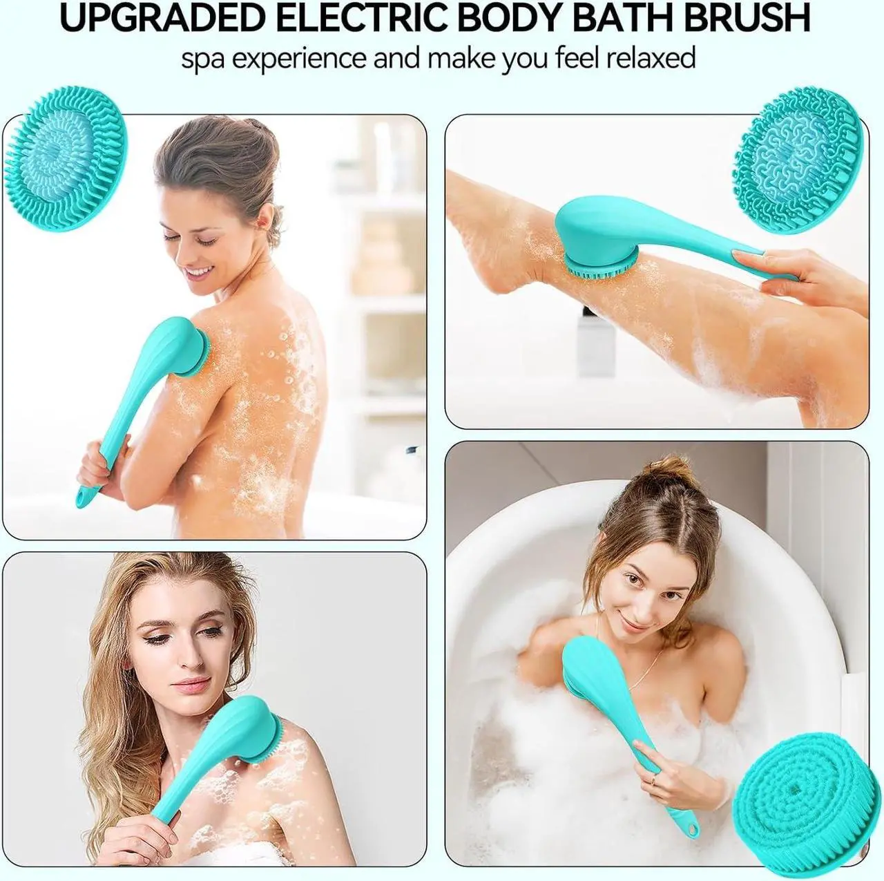 Alt view image 6 of 7 - Electric Body Brush Back Brush, Cordless Bath Brush Shower Scrubber Rechargeable Silicone Body Scrubber with Long Handle for Men Women, Waterproof Bathing Back Brush Massage Exfoliating
