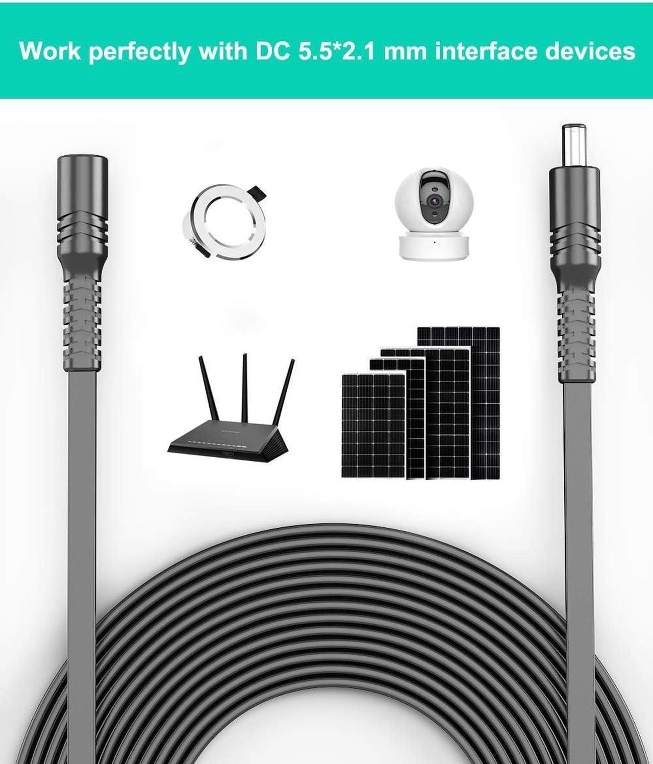 Alt view image 5 of 7 - 10ft 12V DC Extension Cable (2-Pack),DC 2.1mm x 5.5mm 5521 Power Supply Adapter Flat Extender Cord,Female to Male Wire for IP Network,CCTV Security Camera,DVRs & More Devices,5V,9V,24V,12 Volt