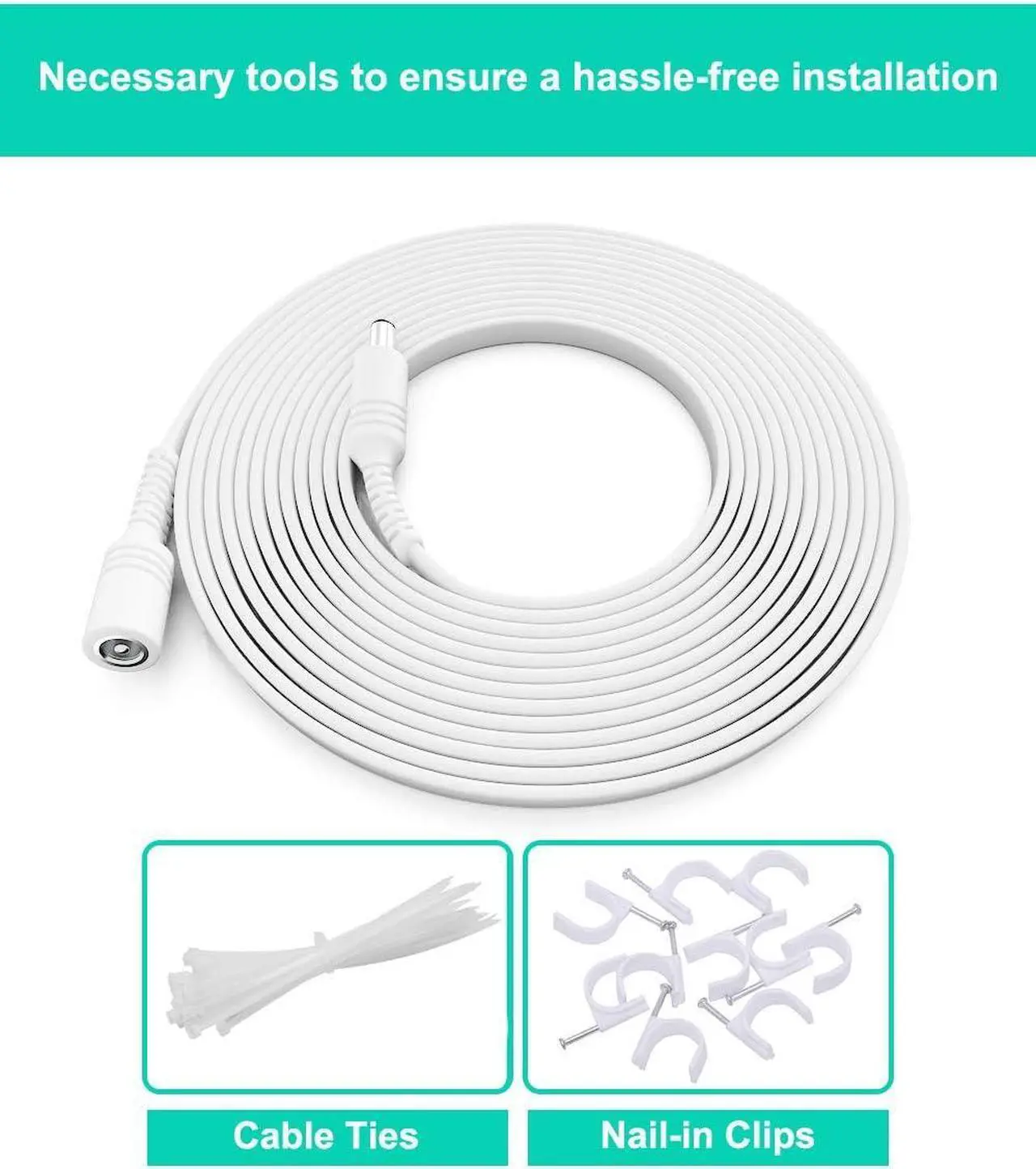 Alt view image 2 of 7 - 20ft 12V DC Extension Cable (2-Pack),DC 2.1mm x 5.5mm 5521 Power Supply Adapter Flat Extender Cord,Female to Male Wire for IP Network,CCTV Security Camera,DVRs & More Devices,5V,9V,24V,12 Volt White