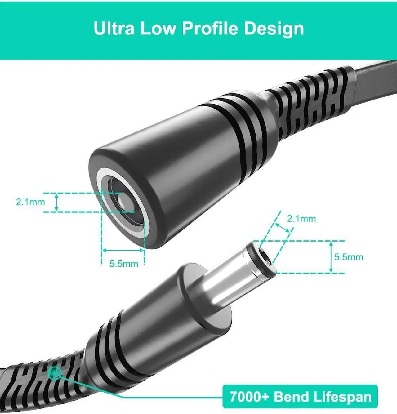 Alt view image 3 of 7 - 30ft 12V DC Extension Cable (2-Pack),DC 2.1mm x 5.5mm 5521 Power Supply Adapter Flat Extender Cord,Female to Male Wire for IP Network,CCTV Security Camera,DVRs & More Devices,5V,9V,24V,Volt,25