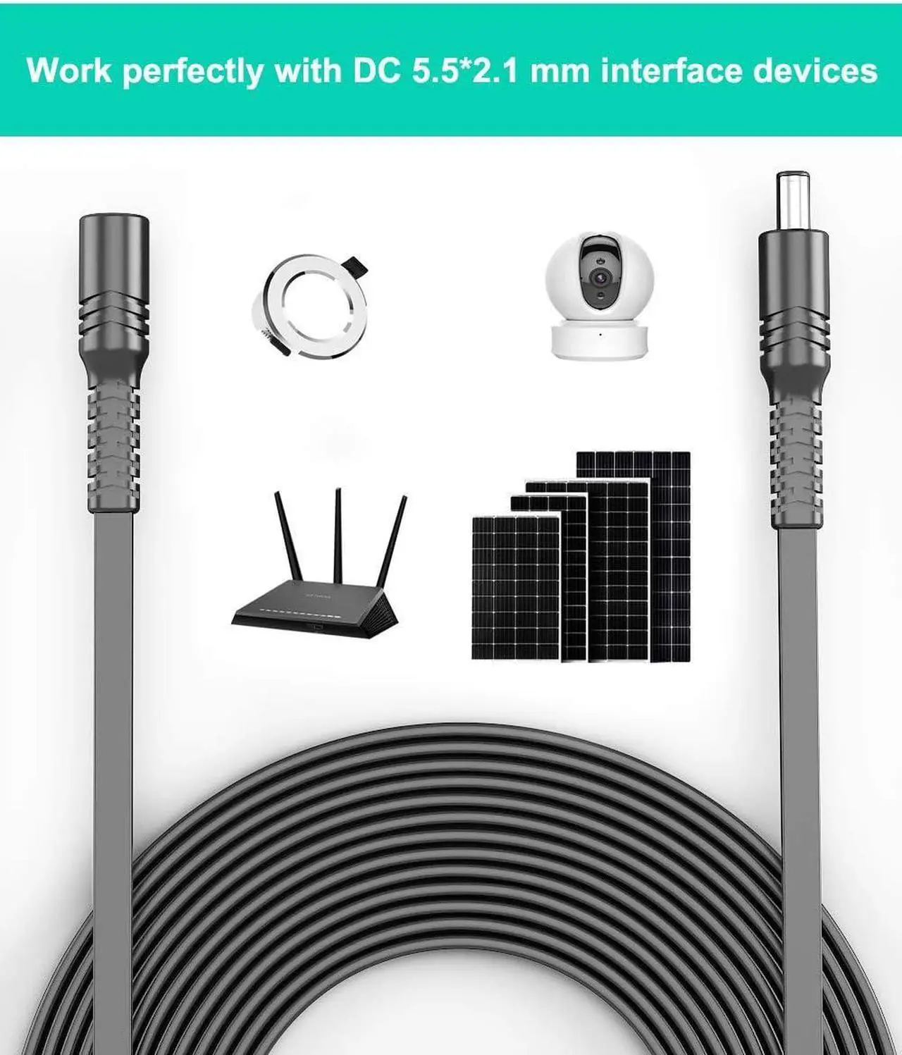 Alt view image 5 of 7 - 30ft 12V DC Extension Cable (2-Pack),DC 2.1mm x 5.5mm 5521 Power Supply Adapter Flat Extender Cord,Female to Male Wire for IP Network,CCTV Security Camera,DVRs & More Devices,5V,9V,24V,Volt,25