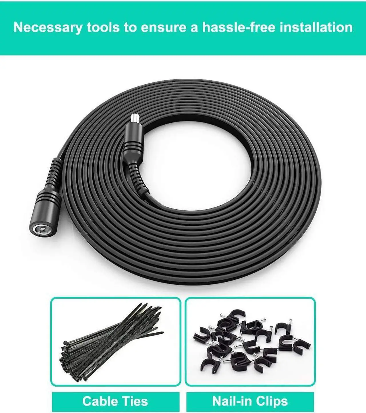 Alt view image 2 of 7 - 30ft 12V DC Extension Cable (2-Pack),DC 2.1mm x 5.5mm 5521 Power Supply Adapter Flat Extender Cord,Female to Male Wire for IP Network,CCTV Security Camera,DVRs & More Devices,5V,9V,24V,Volt,25