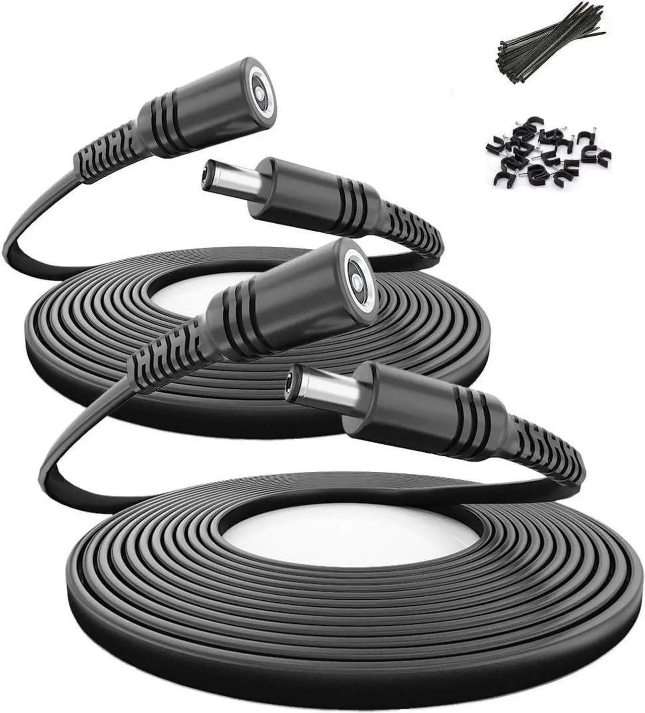 Main image of 30ft 12V DC Extension Cable (2-Pack),DC 2.1mm x 5.5mm 5521 Power Supply Adapter Flat Extender Cord,Female to Male Wire for IP Network,CCTV Security Camera,DVRs & More Devices,5V,9V,24V,Volt,25