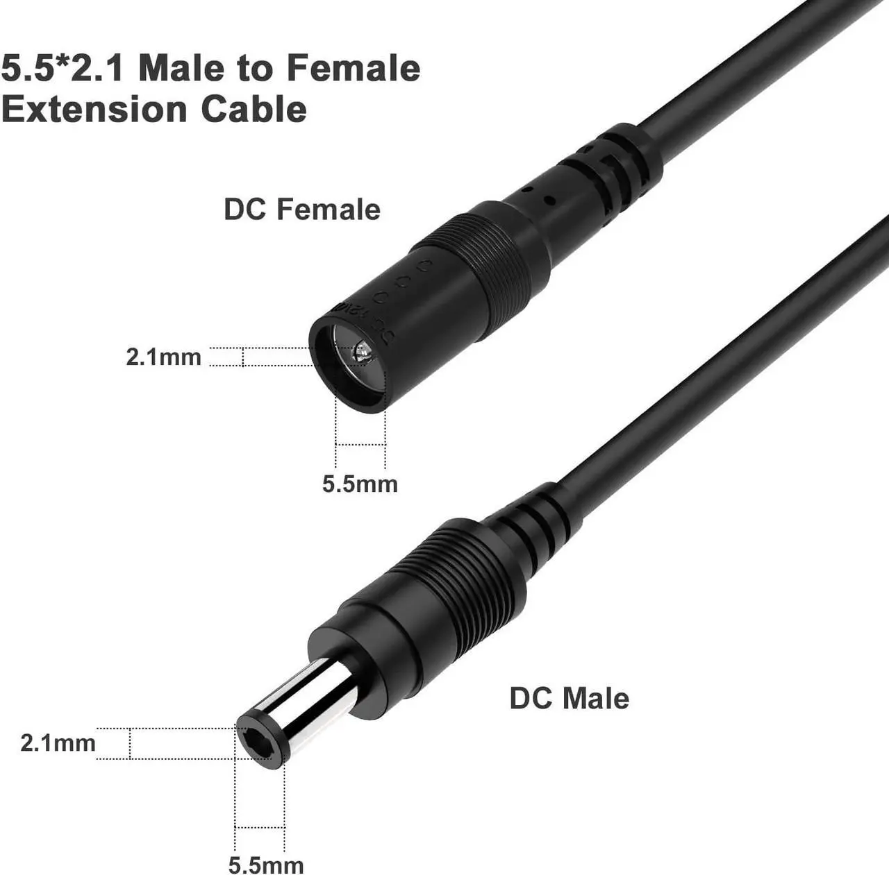Alt view image 2 of 7 - Power Extension Cable 16.5ft 2.1mm x 5.5mm Compatible with 12V DC Adapter Cord for CCTV Security Camera IP Camera Standalone DVR(16.5ft DC5.5mm Plug ) Black