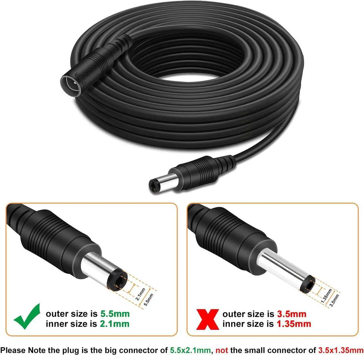 Alt view image 3 of 7 - Power Extension Cable 16.5ft 2.1mm x 5.5mm Compatible with 12V DC Adapter Cord for CCTV Security Camera IP Camera Standalone DVR(16.5ft DC5.5mm Plug ) Black