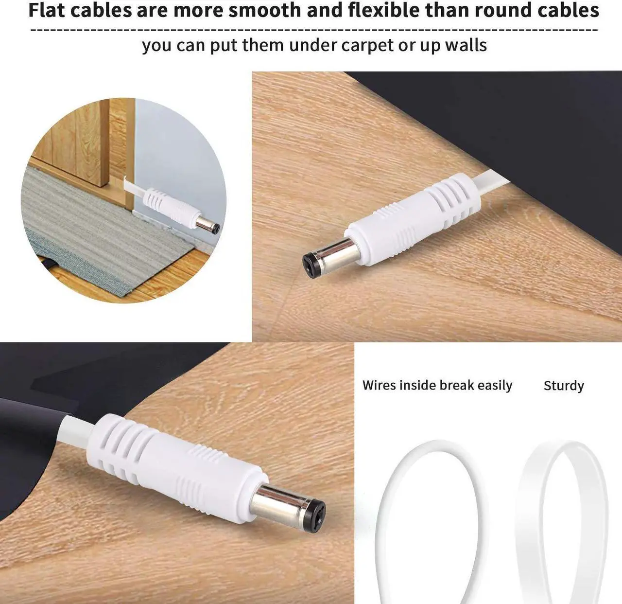 Alt view image 3 of 7 - 3 Pack DC Power Extension Cable 20ft 2.1mm x 5.5mm Compatible with 12V DC Adapter Cord for CCTV IP Camera, LED, Car - White
