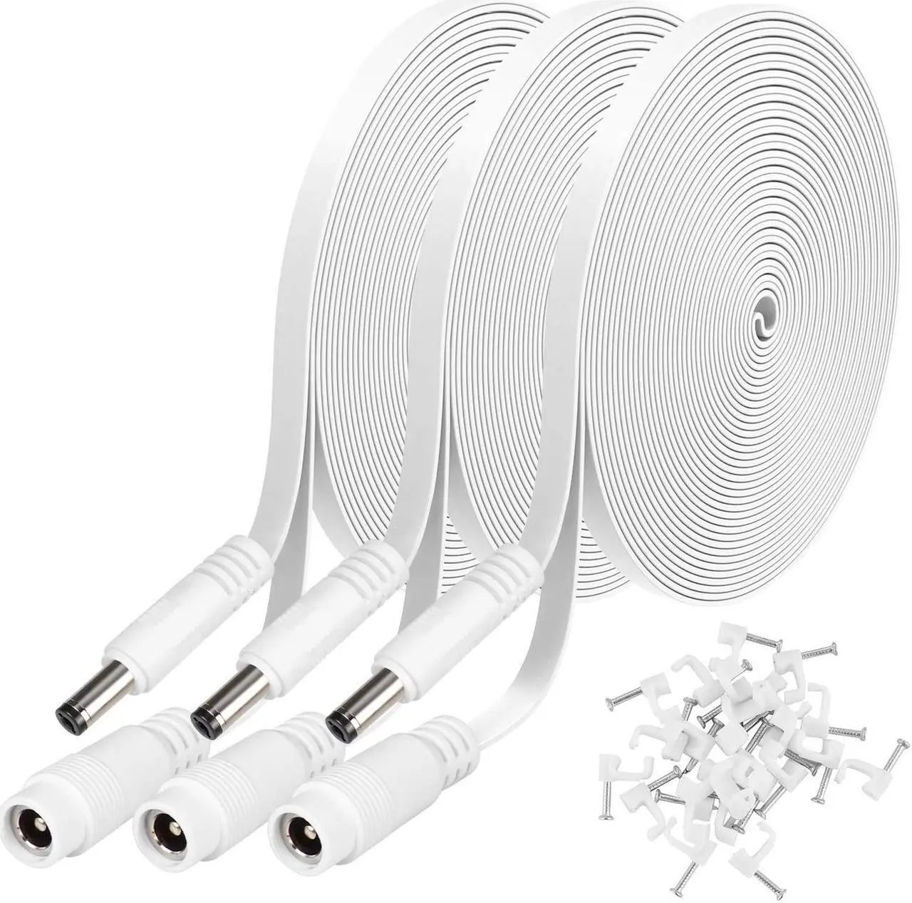 Main image of 3 Pack DC Power Extension Cable 20ft 2.1mm x 5.5mm Compatible with 12V DC Adapter Cord for CCTV IP Camera, LED, Car - White