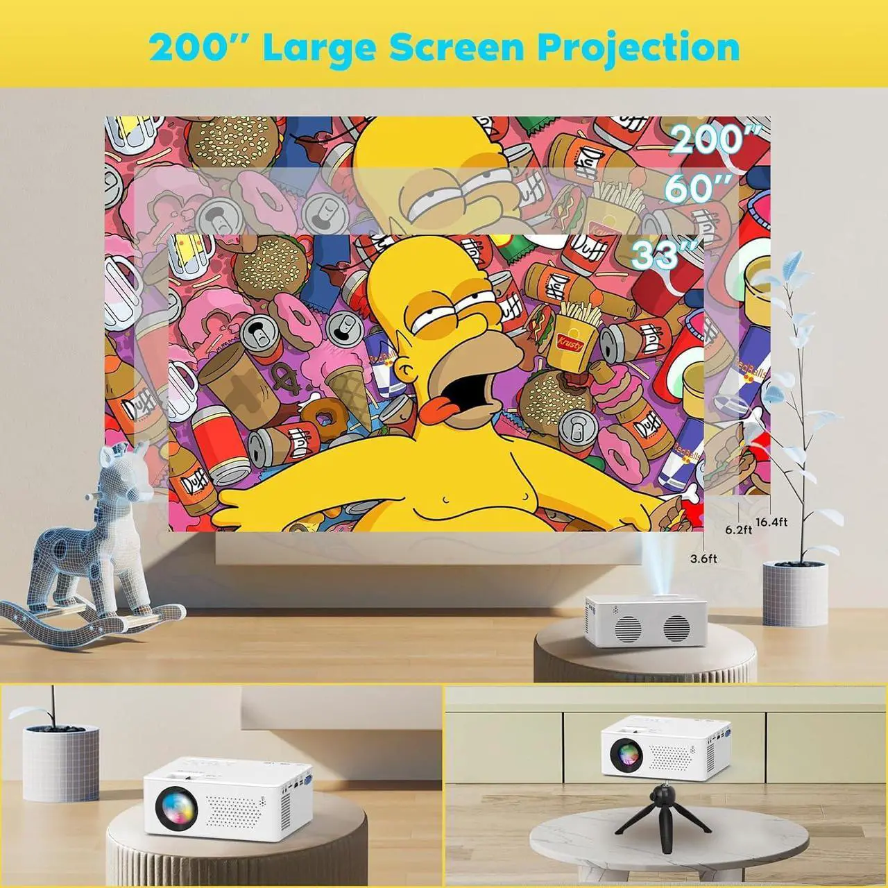 Alt view image 7 of 7 - Mini Bluetooth Projector, Full HD 1080P Supported Portable Outdoor Movie Projector for iOS, Android, Windows, Compatible with TV Stick/HDMI/Smartphone/PS4/USB [Remote Included]