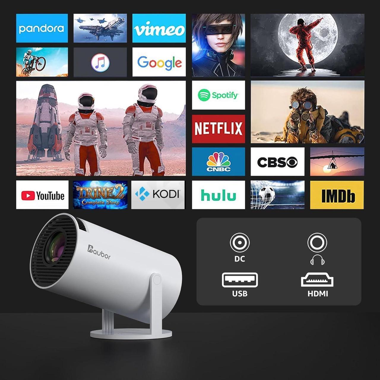 Alt view image 6 of 6 - Smart Projector with Android TV 11.0, Support 1080P Portable Projector with 5G WiFi and Bluetooth, 10000 Lumen,Auto Keystone Correction, Premium 360 Sound, 40"-130" Screen Video Projector