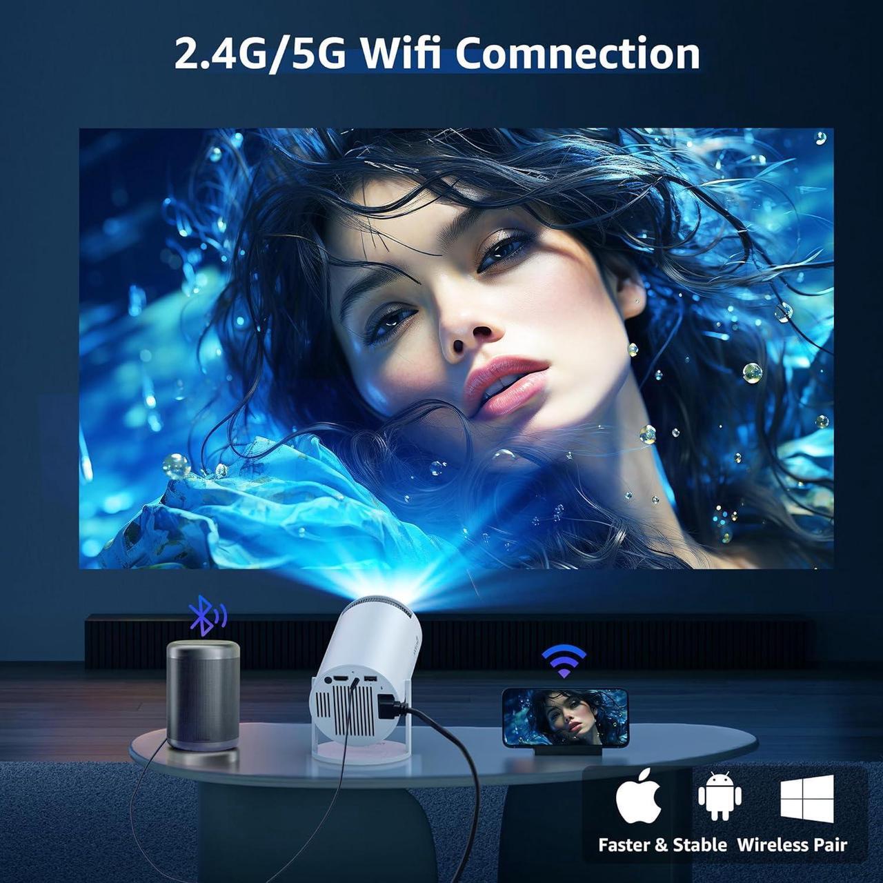 Alt view image 5 of 6 - Smart Projector with Android TV 11.0, Support 1080P Portable Projector with 5G WiFi and Bluetooth, 10000 Lumen,Auto Keystone Correction, Premium 360 Sound, 40"-130" Screen Video Projector