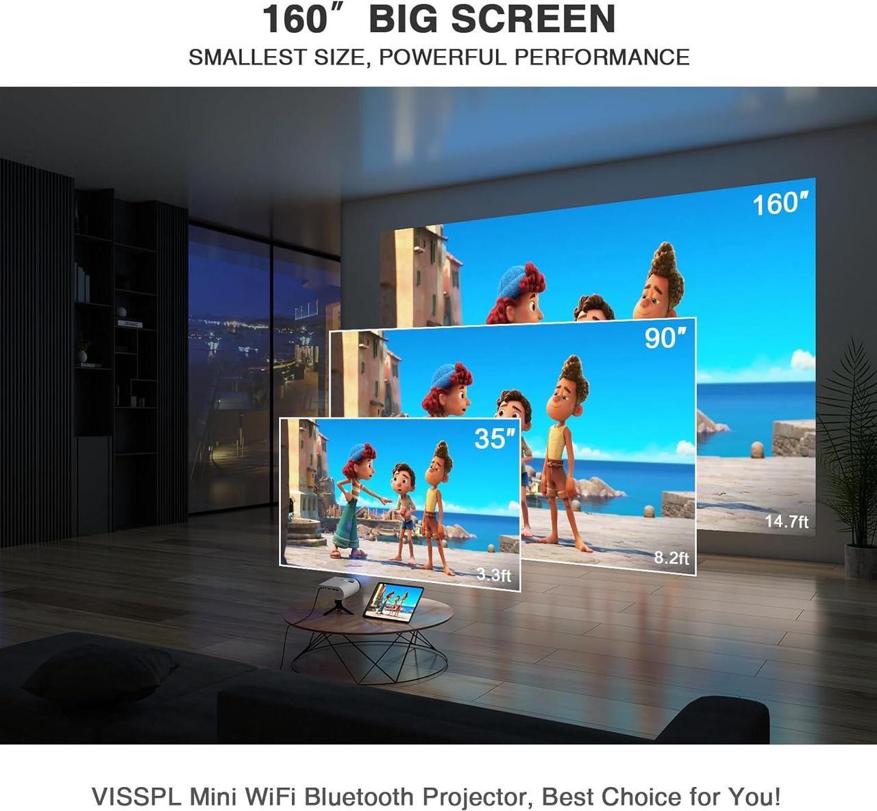 Alt view image 6 of 7 - Mini Projector with WiFi and Bluetooth, VISSPL Full HD 1080P Projector, Portable Outdoor Projector with Tripod, Home Theater Movie Phone Projector Compatible with Android/iOS/Windows/TV Stick/HDMI/USB