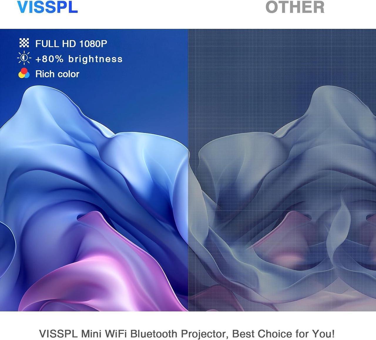 Alt view image 2 of 7 - Mini Projector with WiFi and Bluetooth, VISSPL Full HD 1080P Projector, Portable Outdoor Projector with Tripod, Home Theater Movie Phone Projector Compatible with Android/iOS/Windows/TV Stick/HDMI/USB