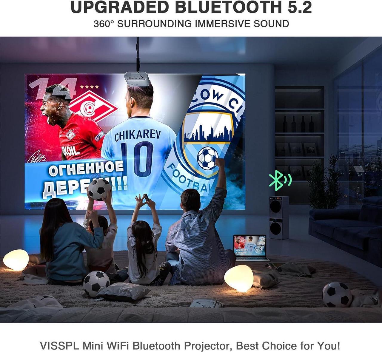 Alt view image 4 of 7 - Mini Projector with WiFi and Bluetooth, VISSPL Full HD 1080P Projector, Portable Outdoor Projector with Tripod, Home Theater Movie Phone Projector Compatible with Android/iOS/Windows/TV Stick/HDMI/USB