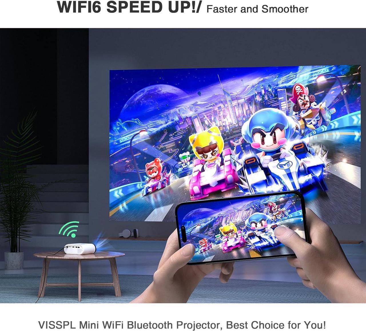 Alt view image 3 of 7 - Mini Projector with WiFi and Bluetooth, VISSPL Full HD 1080P Projector, Portable Outdoor Projector with Tripod, Home Theater Movie Phone Projector Compatible with Android/iOS/Windows/TV Stick/HDMI/USB