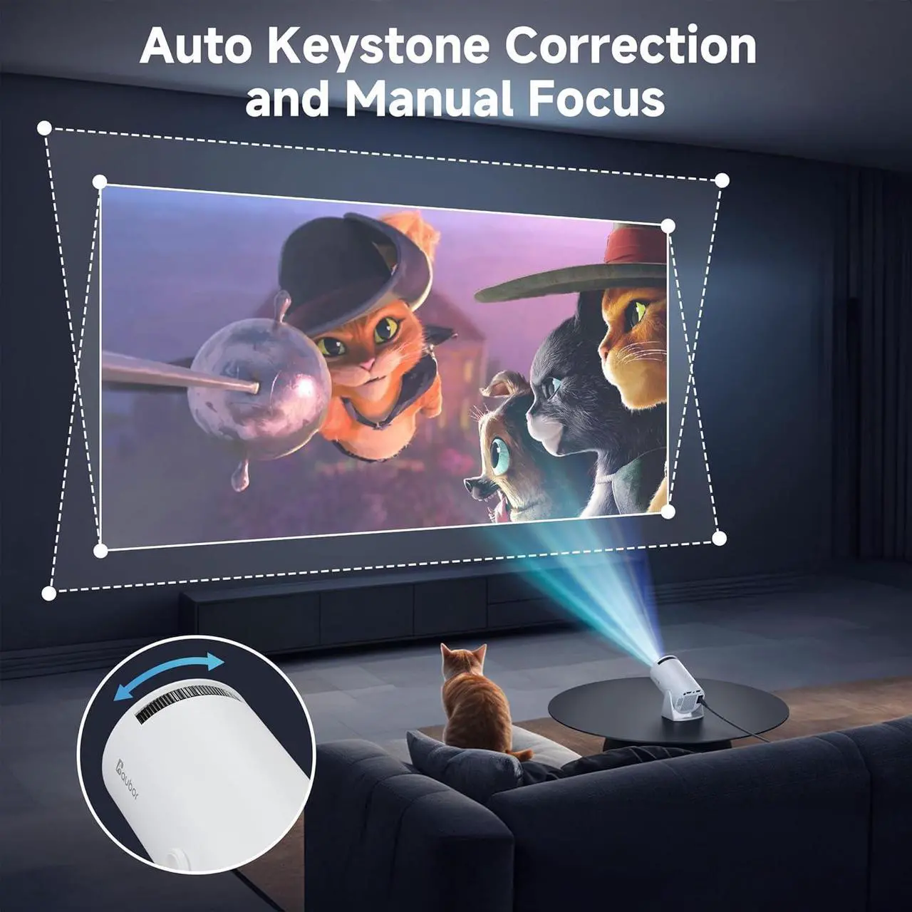 Alt view image 5 of 7 - Mini Projector with Wifi and Bluetooth 1080P Support Smart Projector with Android TV 180° Rotatable Portable Outdoor Short Throw Projector Auto Keystone Home Theater for Phone/TV Stick/Laptop White