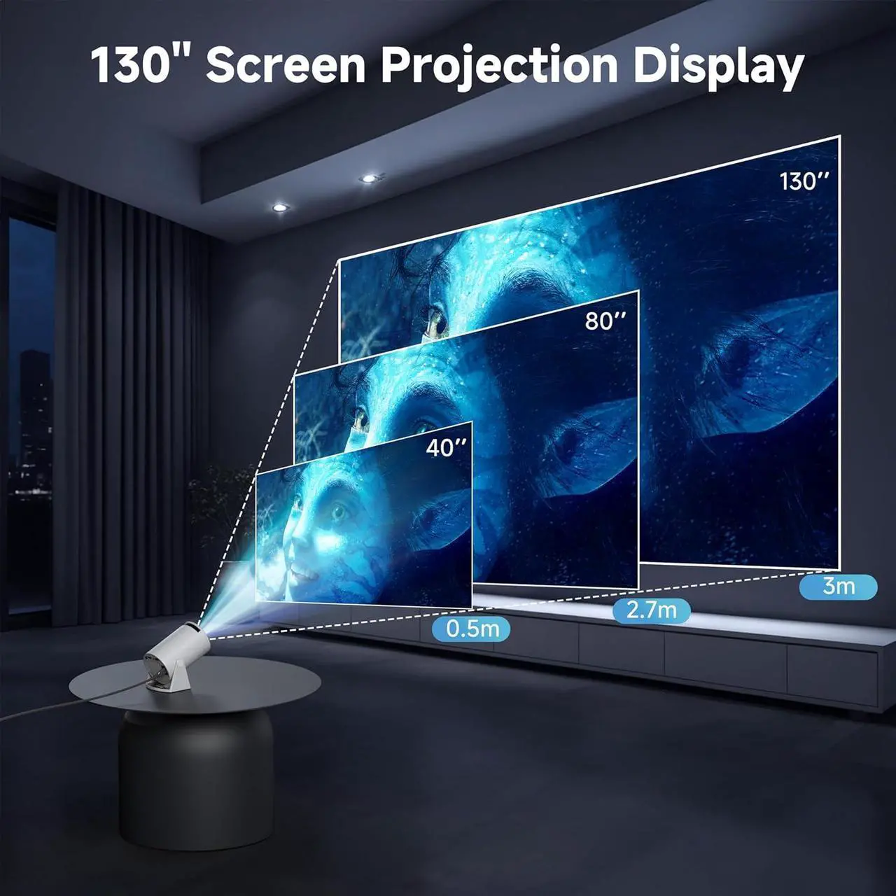 Alt view image 6 of 7 - Mini Projector with Wifi and Bluetooth 1080P Support Smart Projector with Android TV 180° Rotatable Portable Outdoor Short Throw Projector Auto Keystone Home Theater for Phone/TV Stick/Laptop White