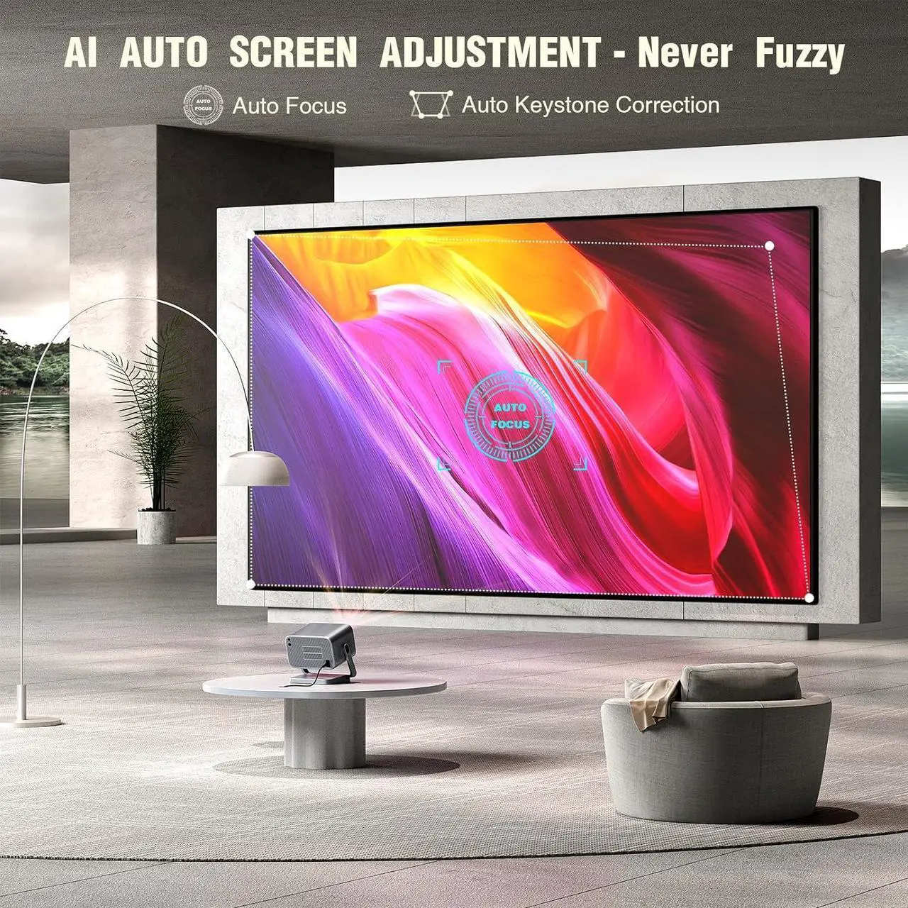 Alt view image 2 of 7 - [Netflix Officially & Auto Focus]  4K Projector with WiFi and Bluetooth, 3D Stereo Sound & Auto Keystone Video Projector, 600 ANSI Outdoor Movie Projector, 50% Zoom, MAX 300''Display (Grey)