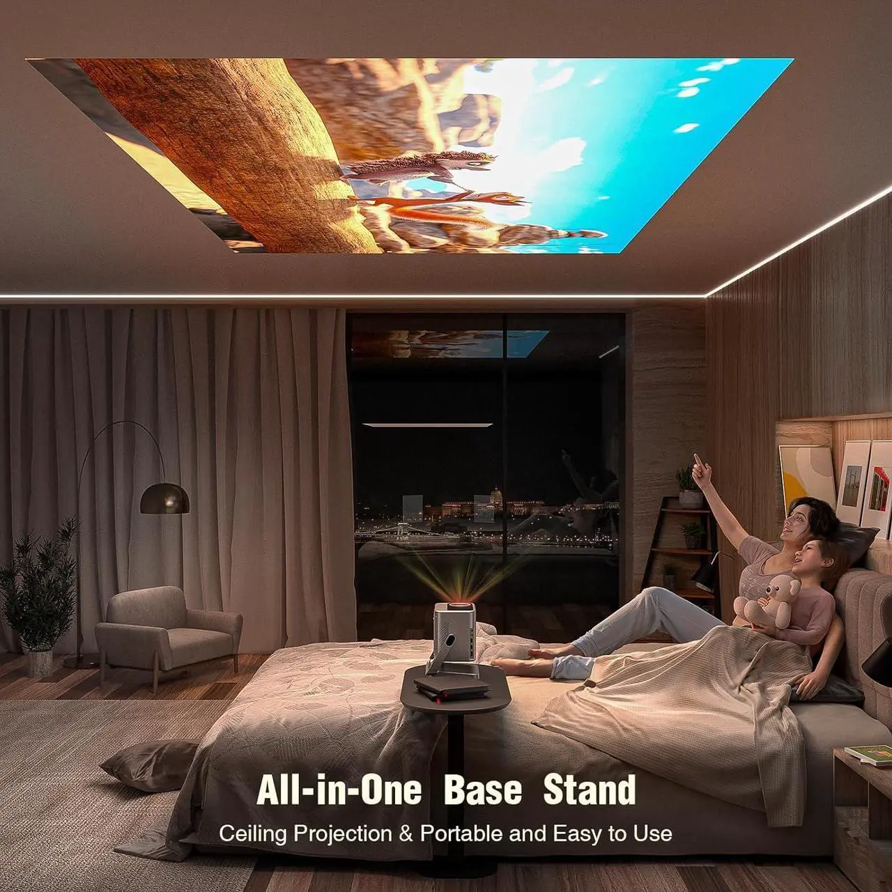 Alt view image 7 of 7 - [Netflix Officially & Auto Focus]  4K Projector with WiFi and Bluetooth, 3D Stereo Sound & Auto Keystone Video Projector, 600 ANSI Outdoor Movie Projector, 50% Zoom, MAX 300''Display (Grey)