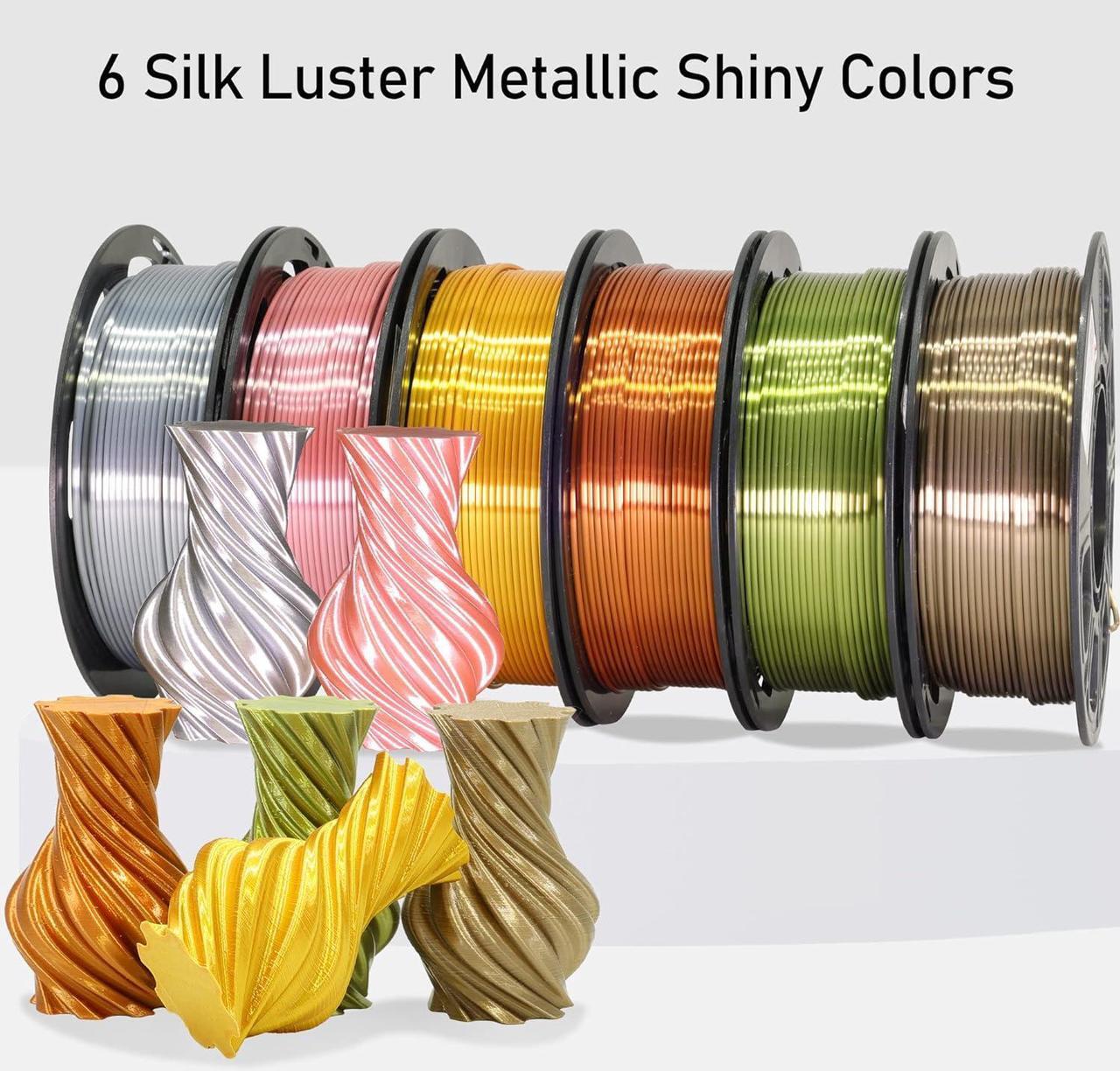 Alt view image 4 of 7 - 1.75mm Silk PLA Filament 6 in 1 Bundle Pack, 6 Metallic Shiny Colors: Gold/Silver/Copper/Bronze/Coffee Gold/Rose Gold, Each Spool 250g, 6 Spools Packed, Total 1.5Kg 3D Printing Material
